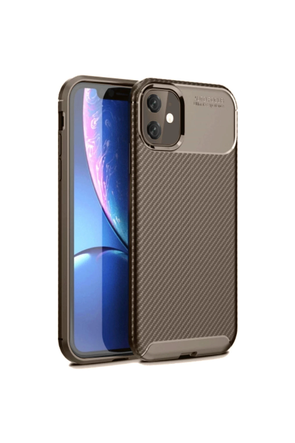 Apple iPhone 11 Uyumlu Kılıf Auto Focus Karbon Kapak - Kahverengi