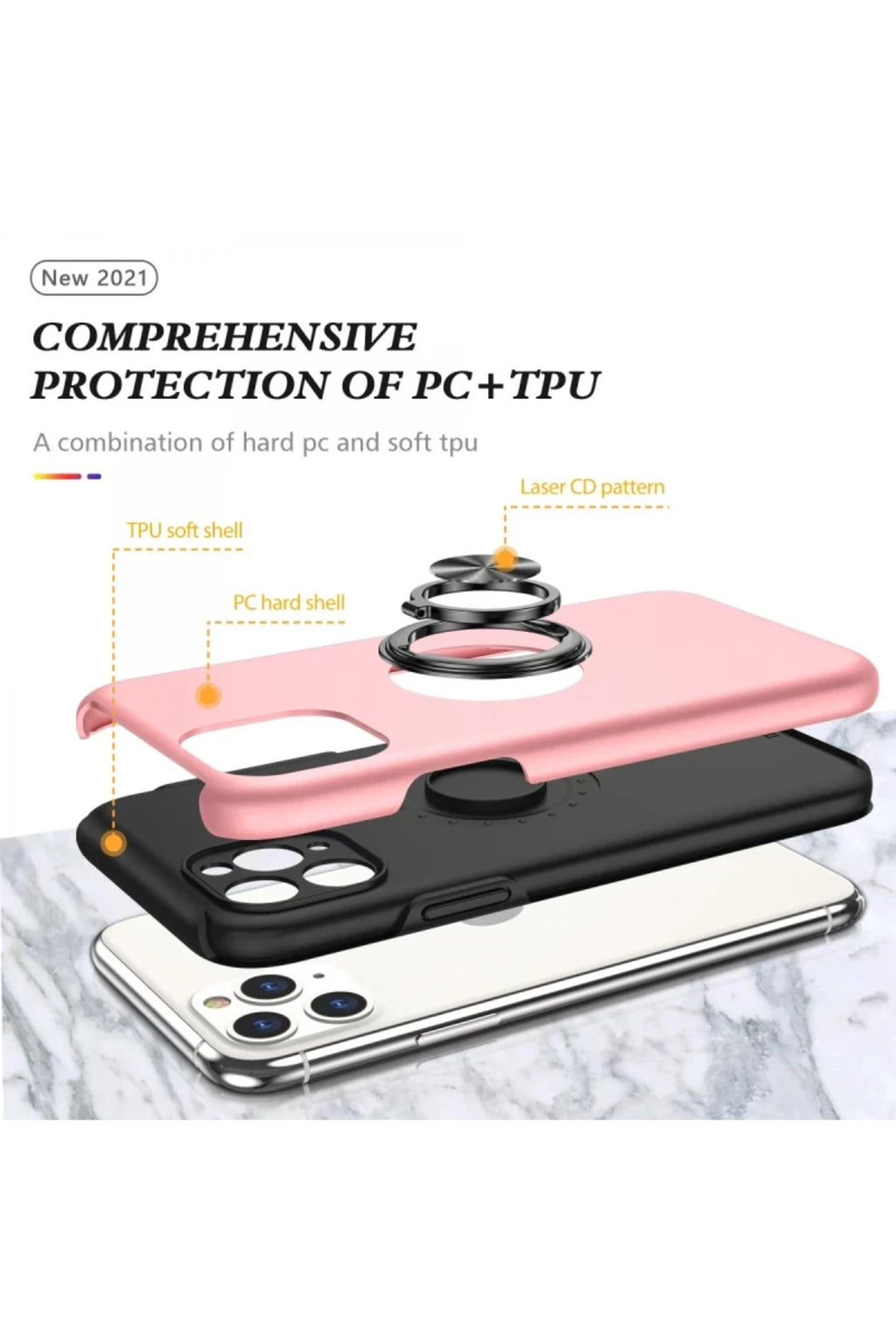 Apple iPhone 11 Pro Max Uyumlu Kılıf Elit Yüzüklü Kapak - Pembe