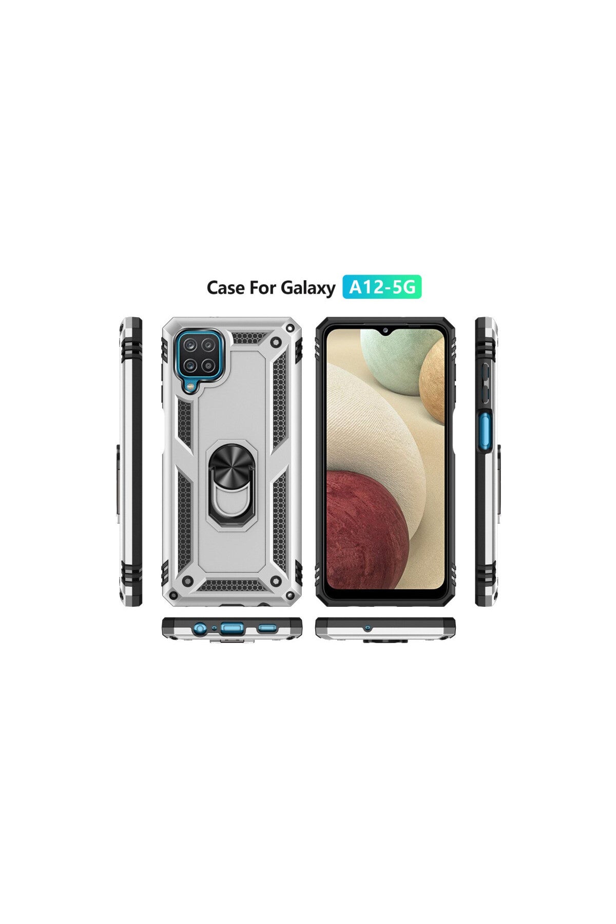 Samsung Galaxy A22 Uyumlu Kılıf Sofya Yüzüklü Silikon Kapak - Gümüş