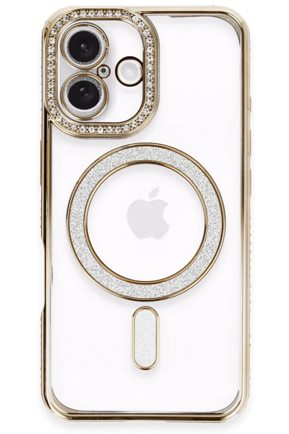 Apple iPhone 16 Uyumlu Kılıf Joke Simli Magneticsafe Kılıf - Gold