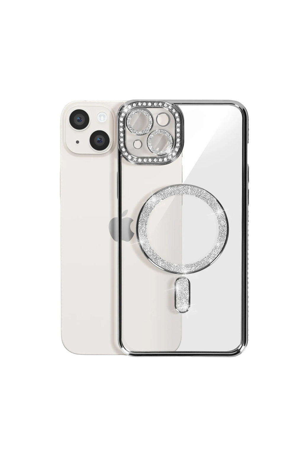Apple iPhone 14 Uyumlu Kılıf Joke Simli Magneticsafe Kılıf - Gümüş