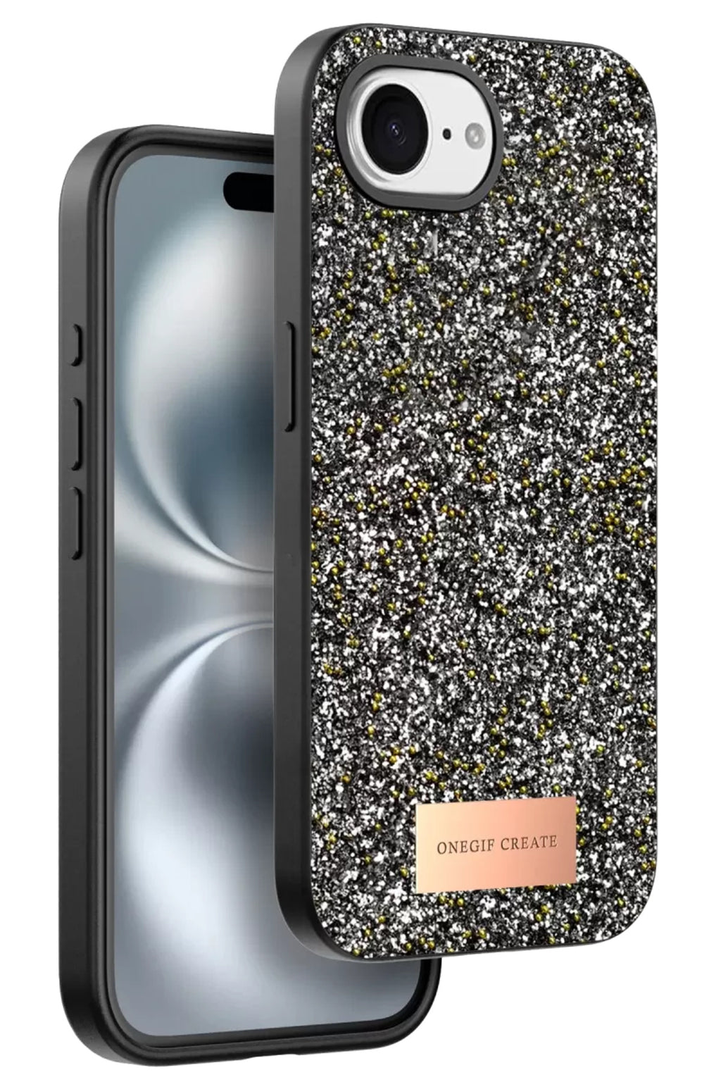 Onegif Apple iPhone 16E Uyumlu Bright Simli Kapak - Gümüş