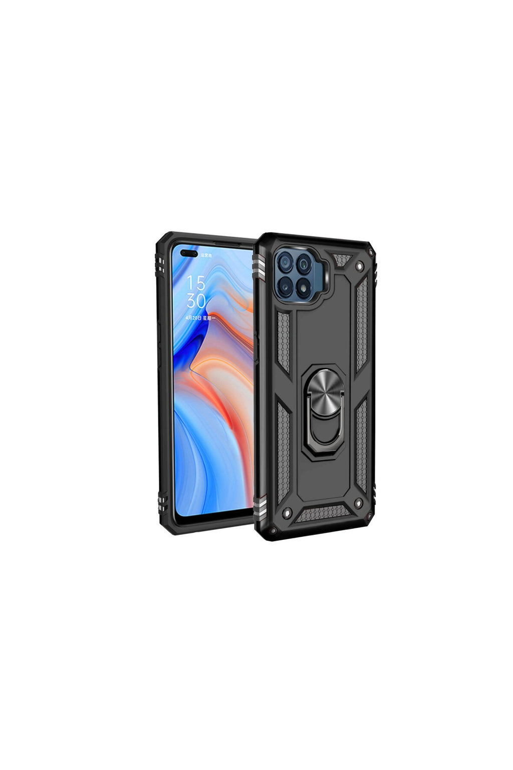 Oppo Reno 4 Lite Uyumlu Kılıf Sofya Yüzüklü Silikon Kapak - Siyah