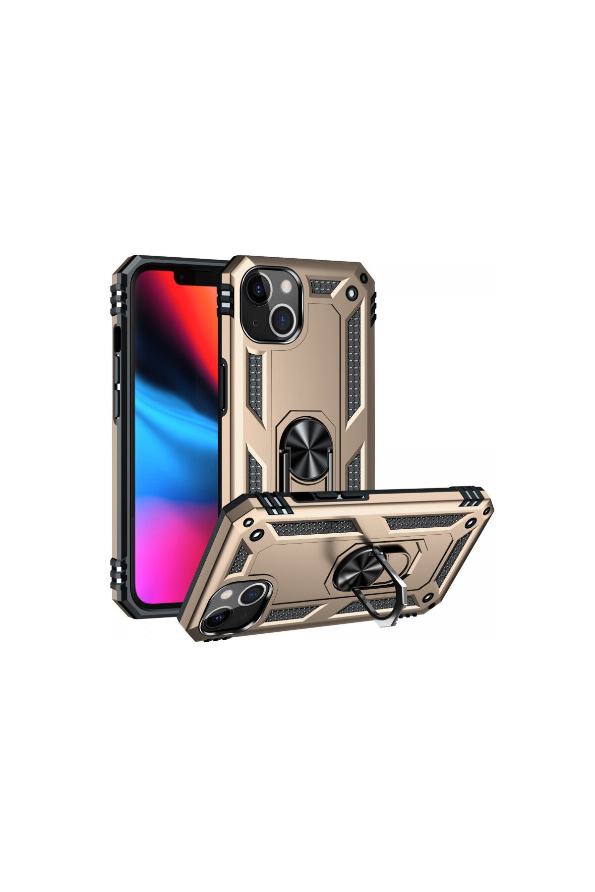 Apple iPhone 14 Uyumlu Kılıf Sofya Yüzüklü Silikon Kapak - Gold