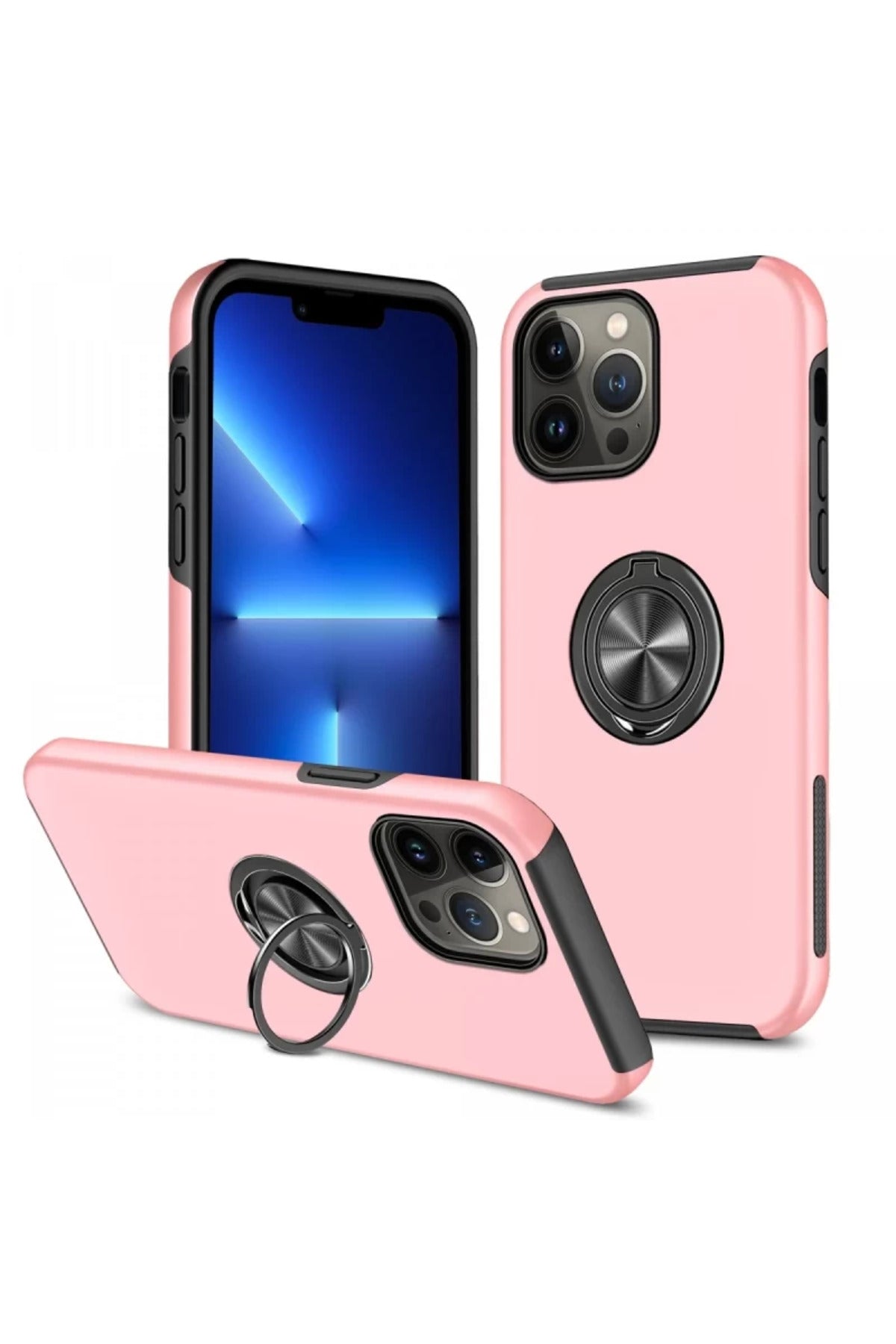 Apple iPhone 13 Pro Uyumlu Kılıf Elit Yüzüklü Kapak - Pembe