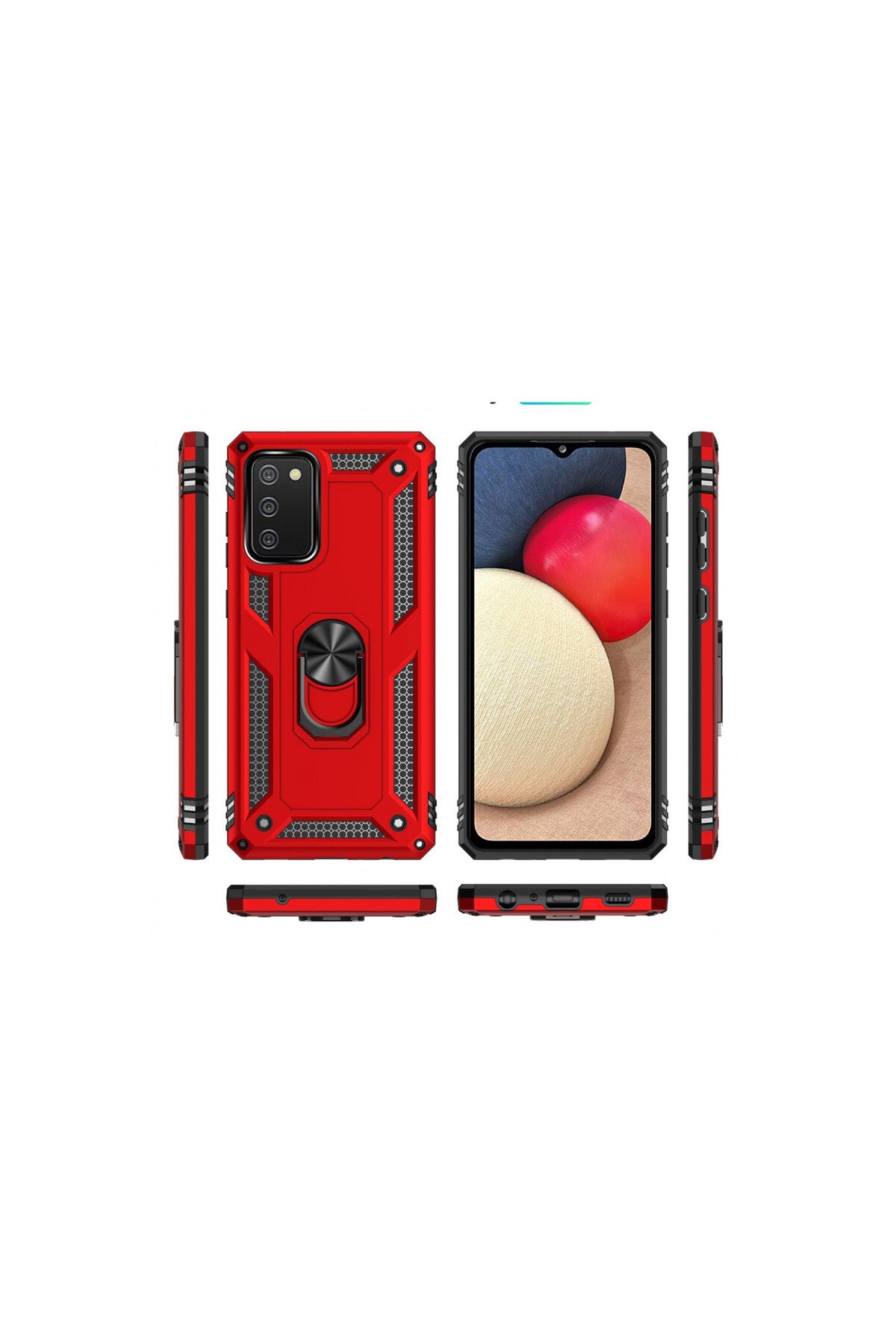 Samsung Galaxy A03S Uyumlu Kılıf Sofya Yüzüklü Silikon Kapak - Kırmızı