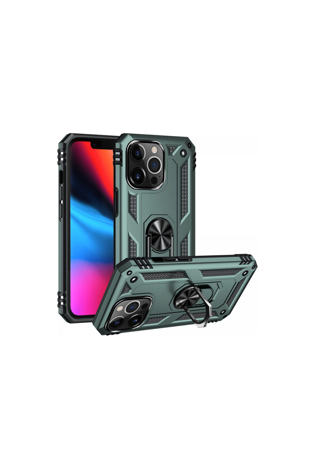 Apple iPhone 14 Pro Uyumlu Kılıf Sofya Yüzüklü Silikon Kapak - Yeşil