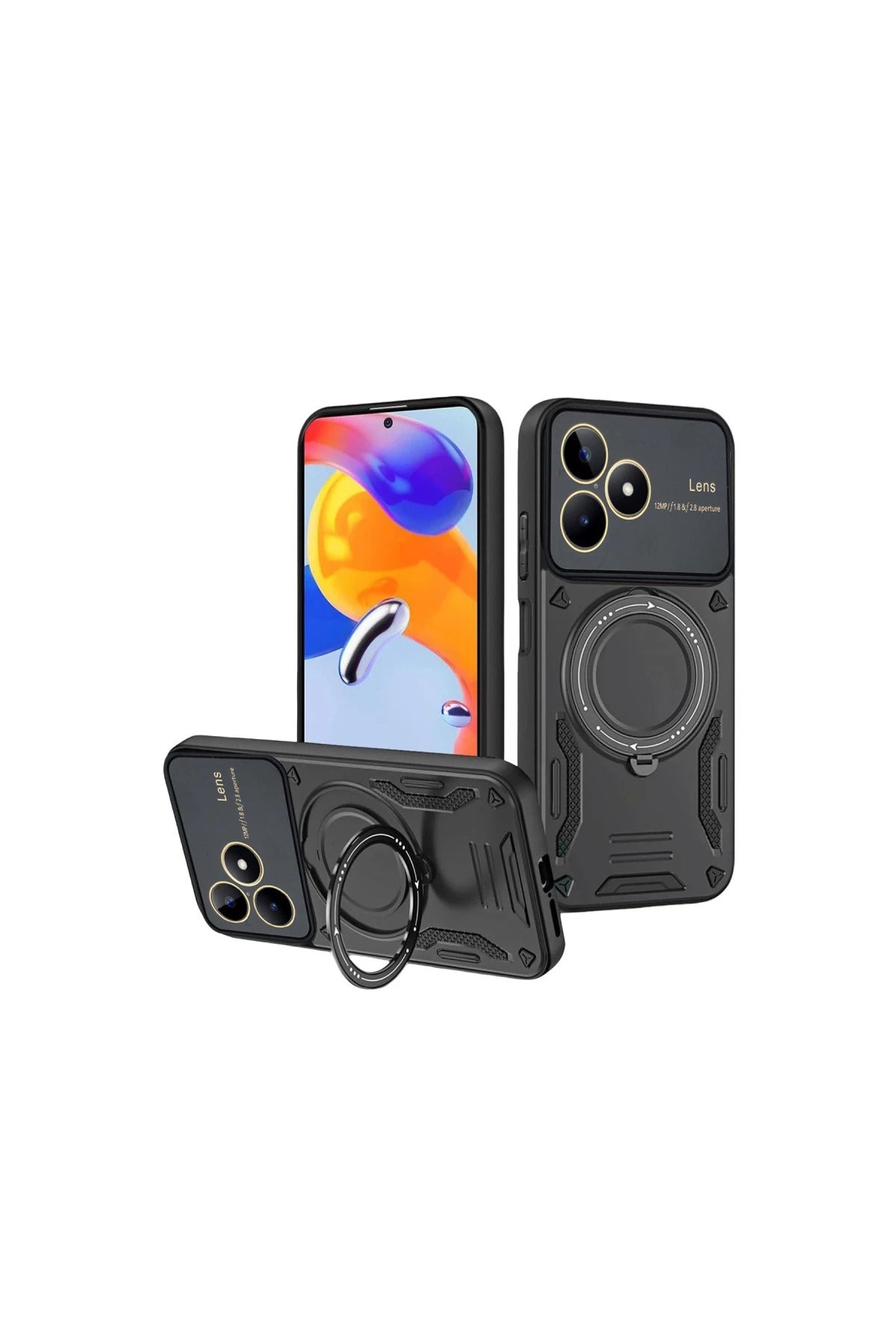 Realme C53 Uyumlu Kılıf Joy Lens Standlı Kapak - Siyah