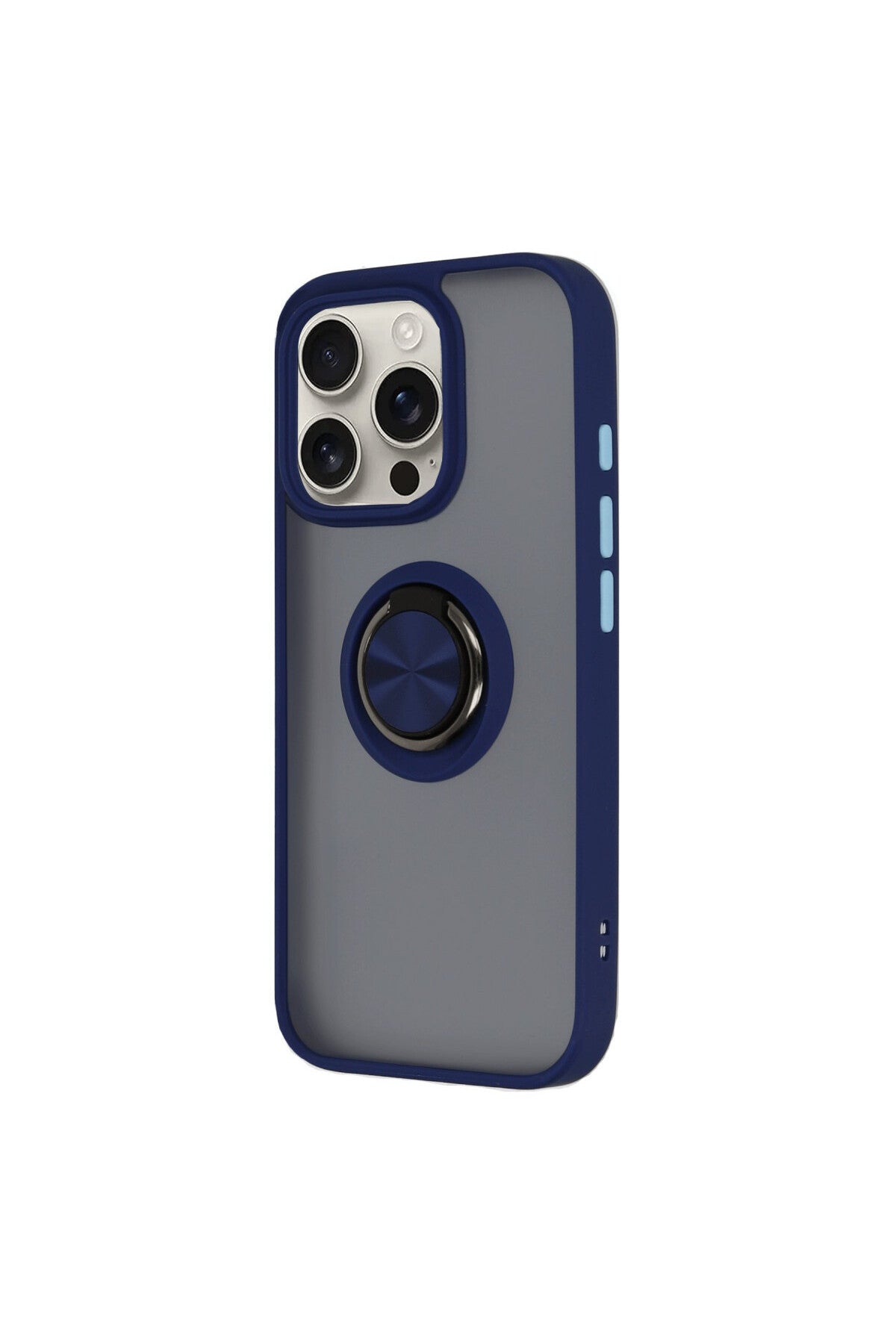 Apple iPhone 16 Pro Max Uyumlu Kılıf Montreal Yüzüklü Silikon Kapak - Lacivert