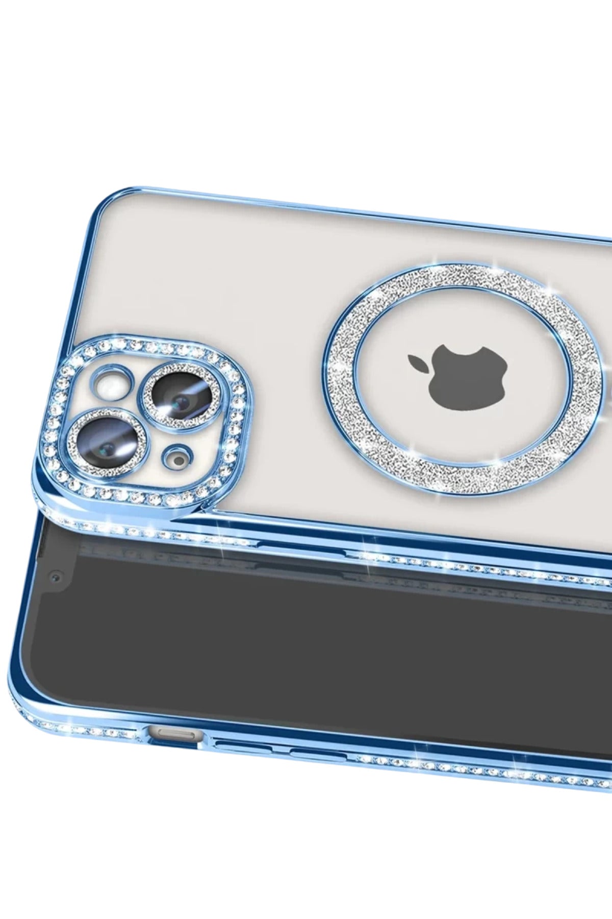 Apple iPhone 15 Uyumlu Kılıf Joke Simli Magneticsafe Kılıf - Mavi