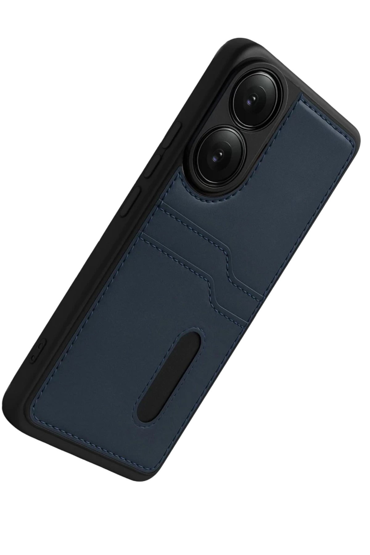 Oppo A38 Uyumlu Sara Kartvizitli Deri Kılıf - Lacivert