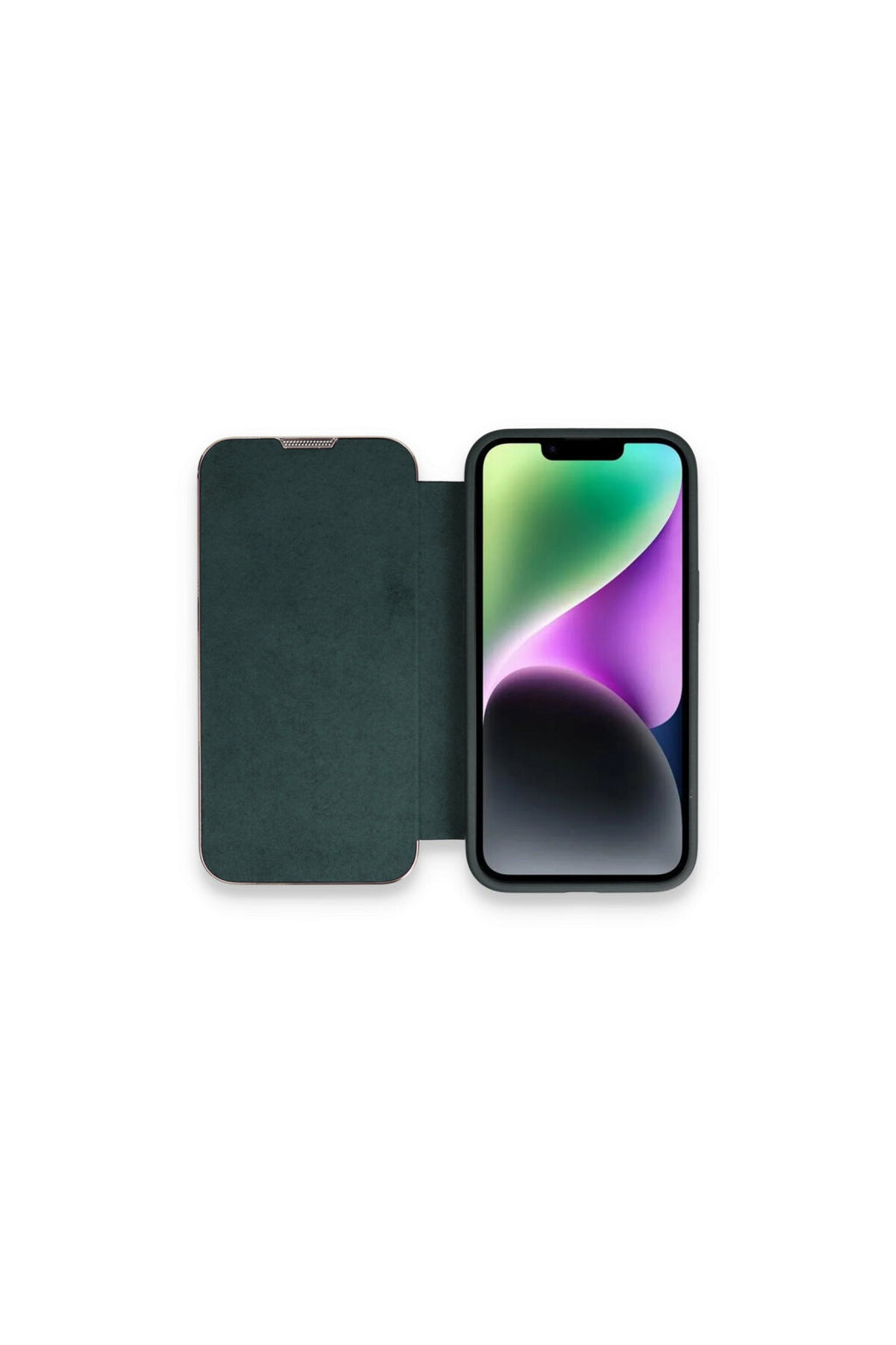 Apple iPhone 14 Pro Max Uyumlu Kılıf Dolpin Kapaklı - Koyu Yeşil