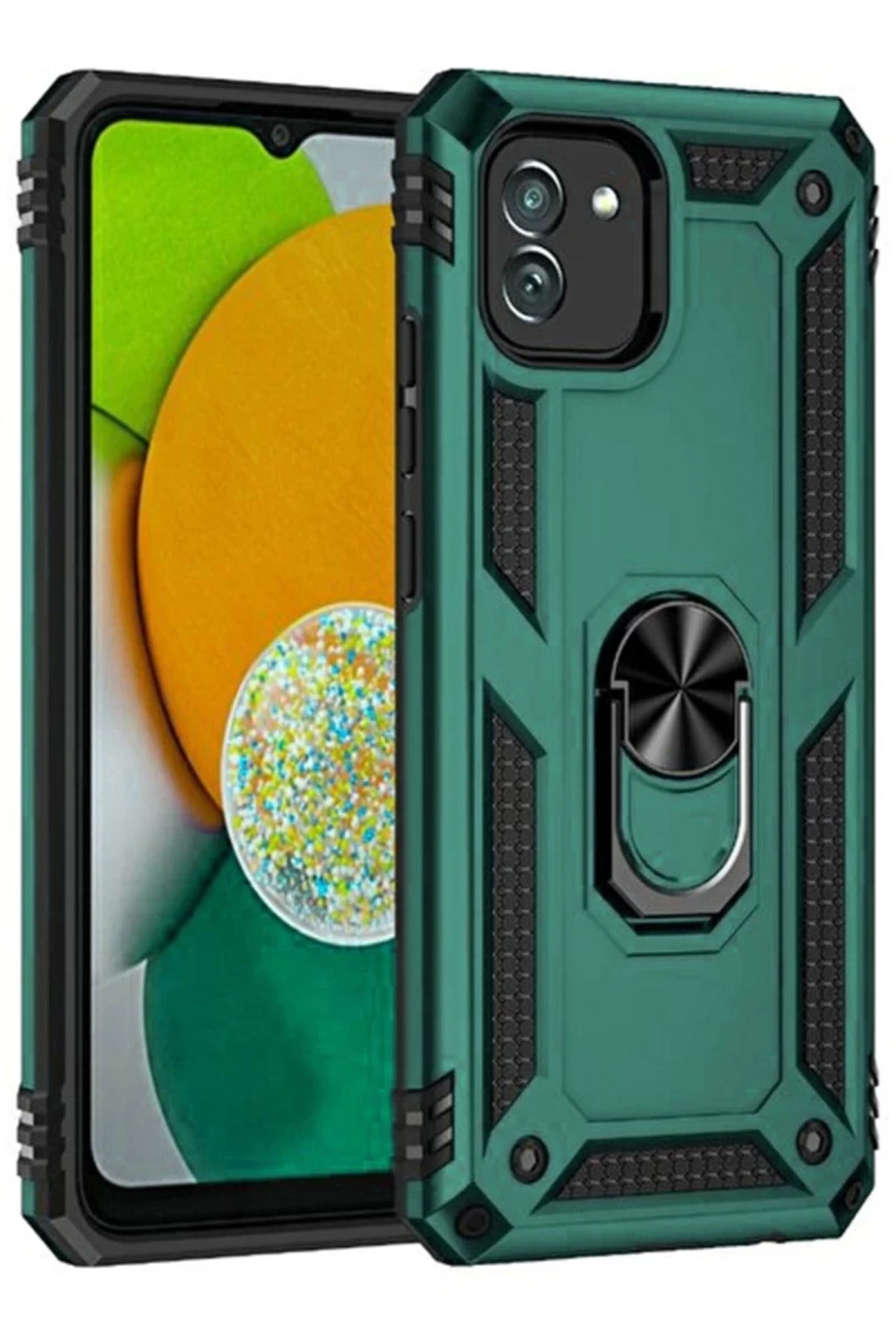 Samsung Galaxy A03 Uyumlu Kılıf Sofya Yüzüklü Silikon Kapak - Yeşil