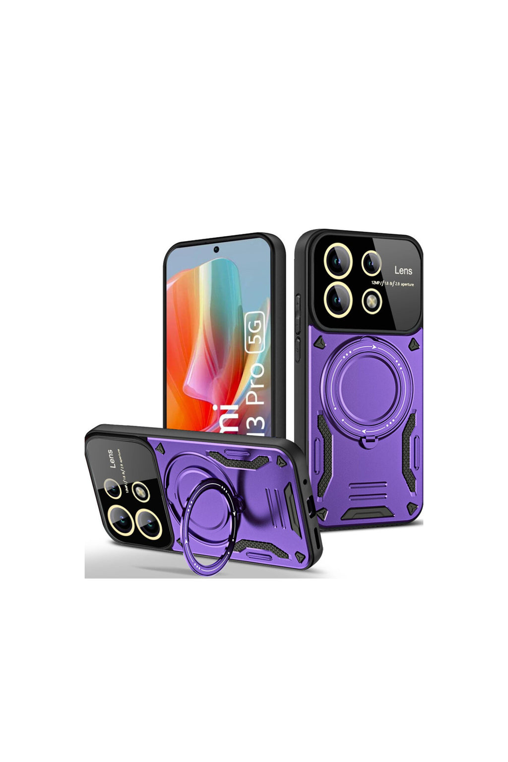Xiaomi Redmi Note 13 Pro 4G Uyumlu Kılıf Joy Lens Standlı Kapak - Mor