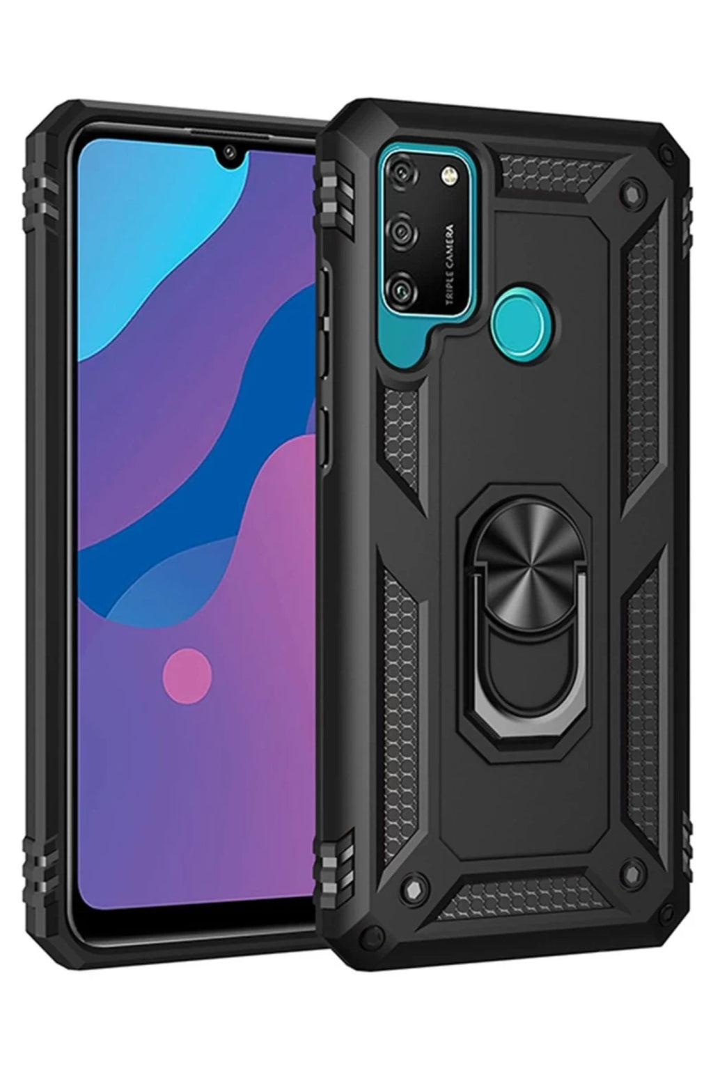 Huawei Y6P Uyumlu Kılıf Sofya Yüzüklü Silikon Kapak - Siyah