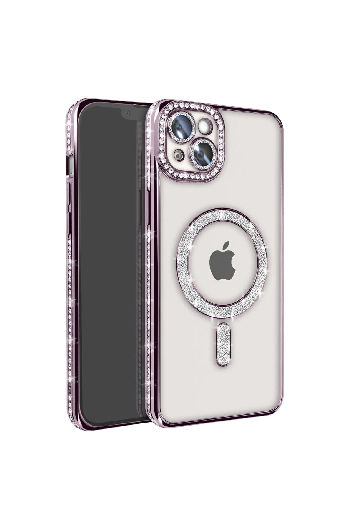 Apple iPhone 15 Uyumlu Kılıf Joke Simli Magneticsafe Kılıf - Derin Mor