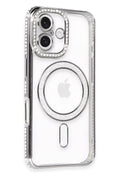Apple iPhone 16 Uyumlu Kılıf Joke Simli Magneticsafe Kılıf - Gri