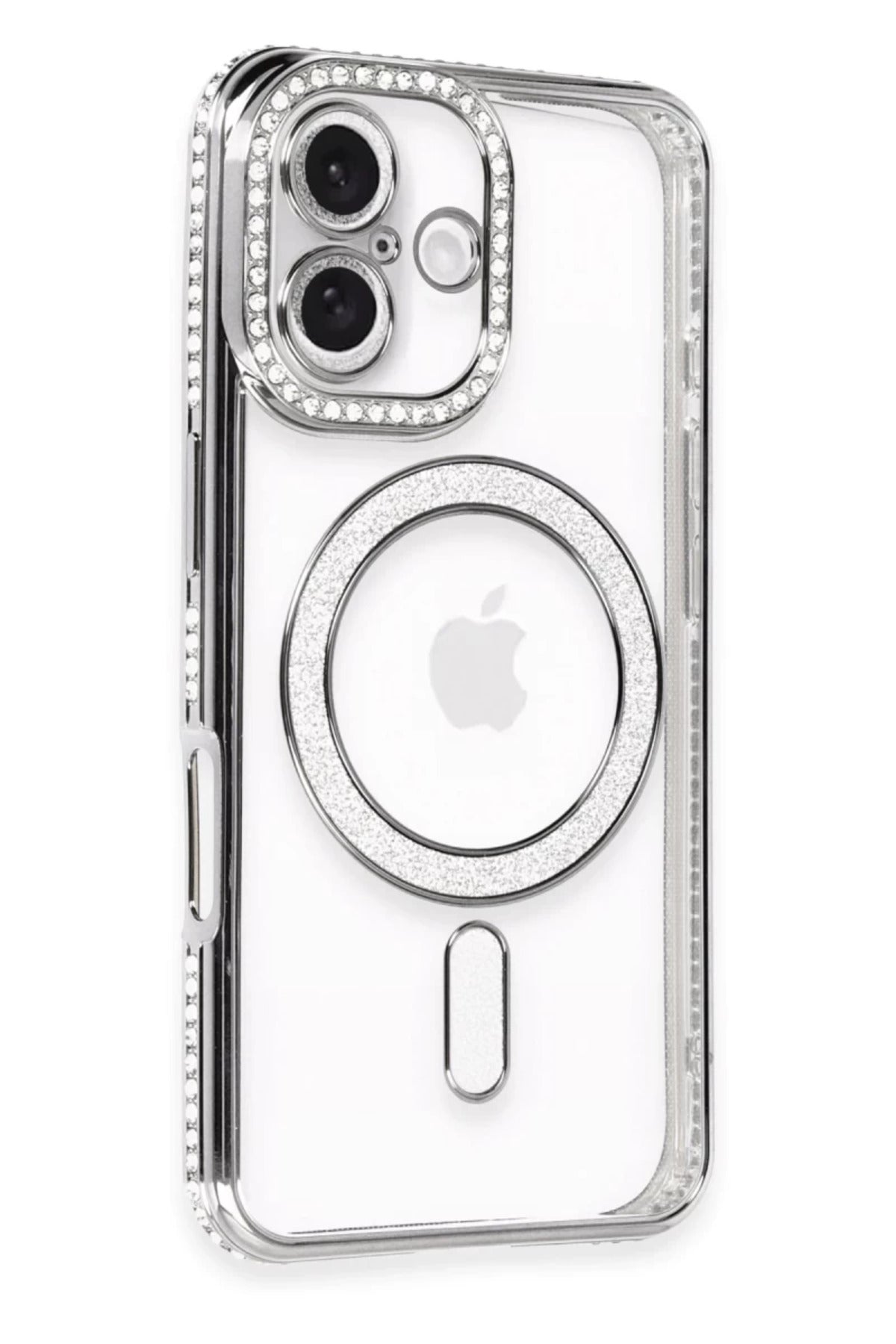 Apple iPhone 16 Uyumlu Kılıf Joke Simli Magneticsafe Kılıf - Gri