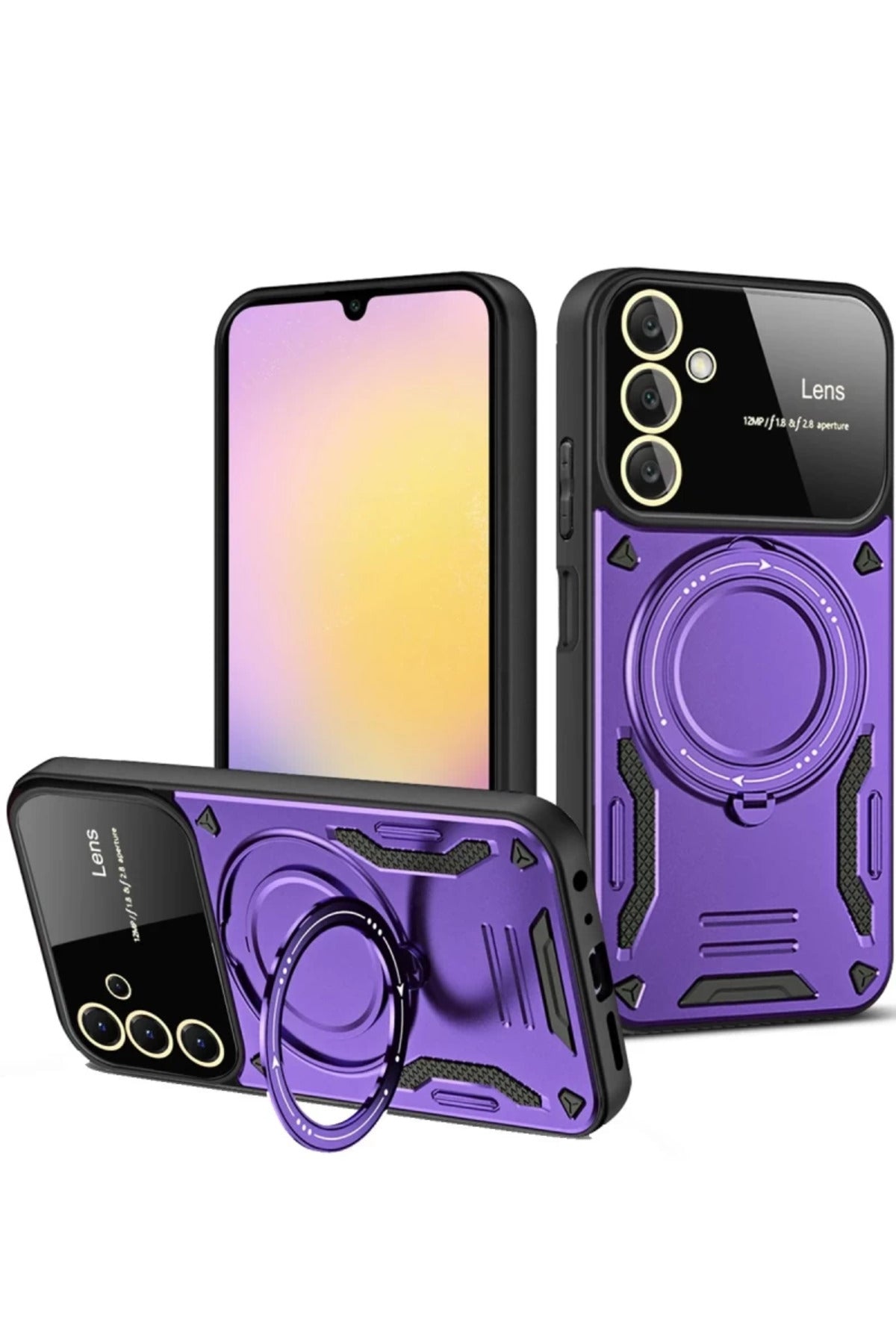 Samsung Galaxy A15 4G Uyumlu Kılıf Joy Lens Standlı Kapak - Mor