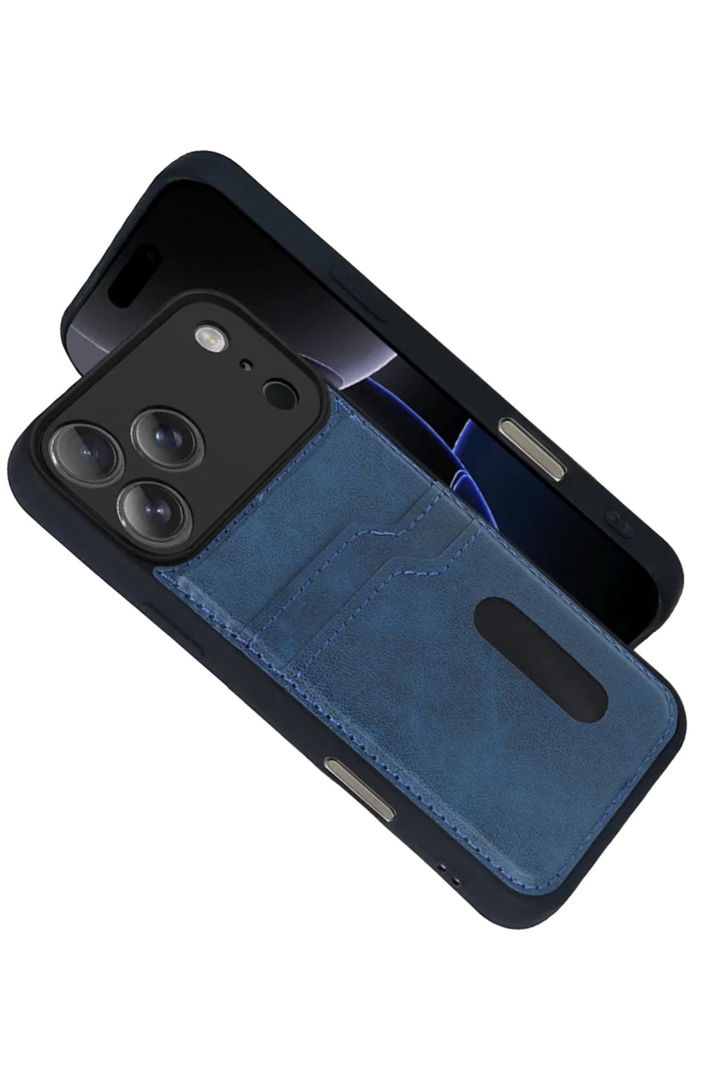 Apple iPhone 17 Pro Max Uyumlu Sara Kartvizitli Deri Kılıf - Lacivert