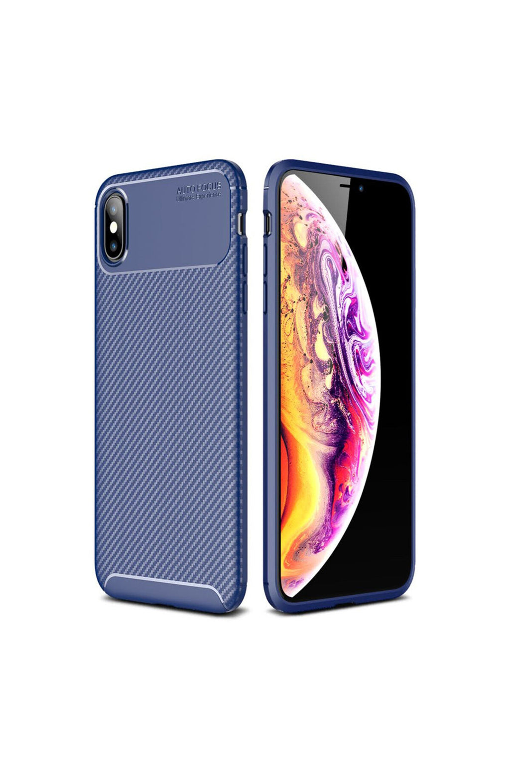 Apple iPhone XS Max Uyumlu Kılıf Auto Focus Karbon Kapak - Lacivert
