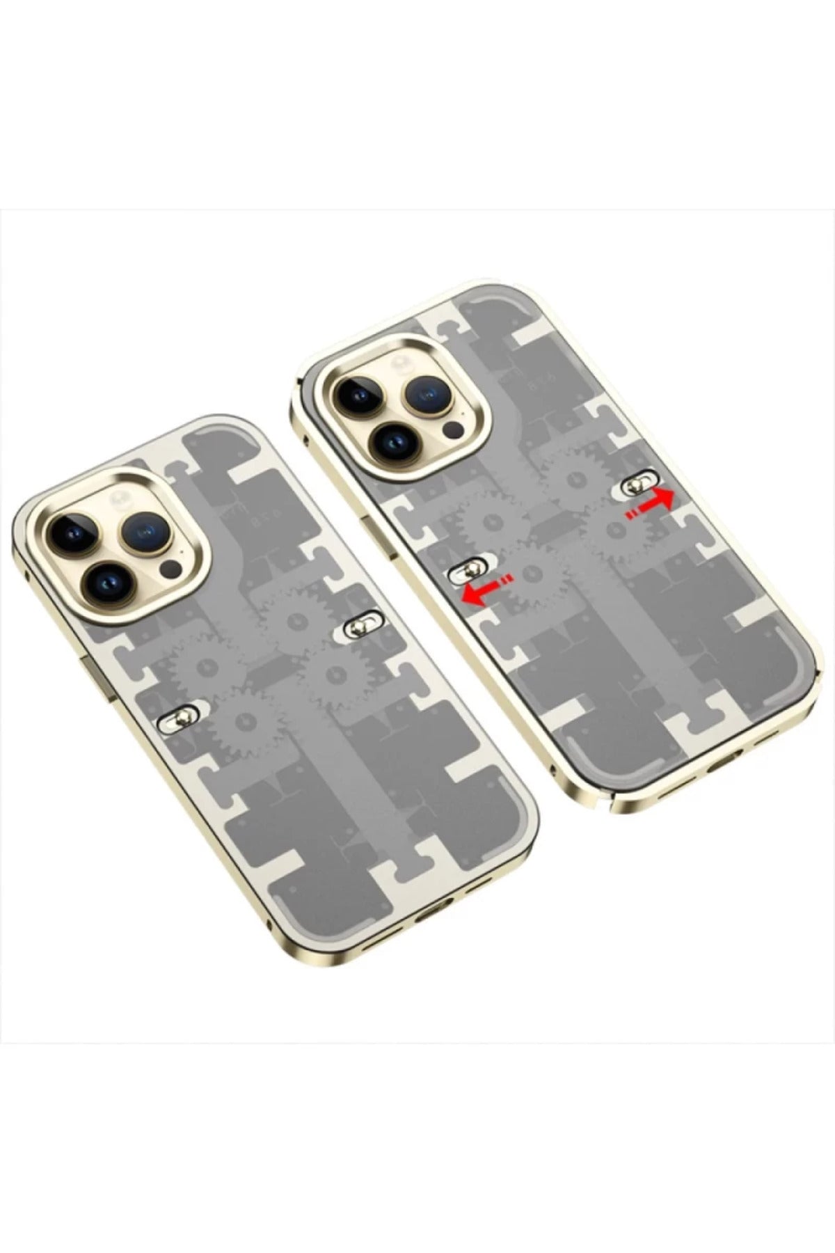 Apple iPhone 13 Pro Uyumlu Kılıf Mekanik Bumper Kapak - Gold