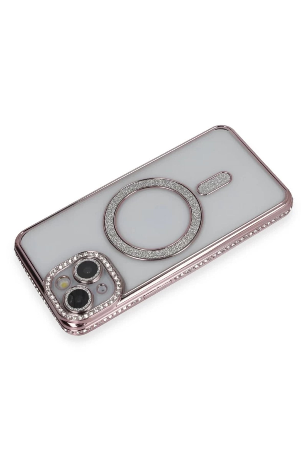 Apple iPhone 13 Uyumlu Kılıf Joke Simli Magneticsafe Kılıf - Pembe