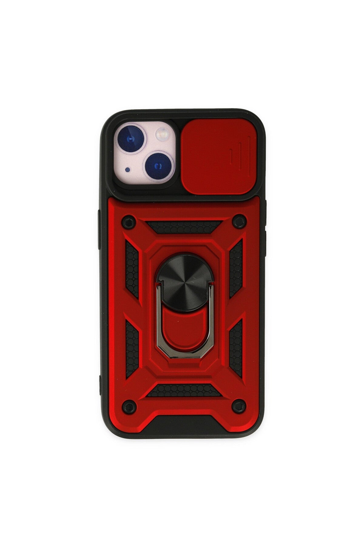 Apple iPhone 14 Uyumlu Kılıf Pars Lens Yüzüklü Silikon - Kırmızı