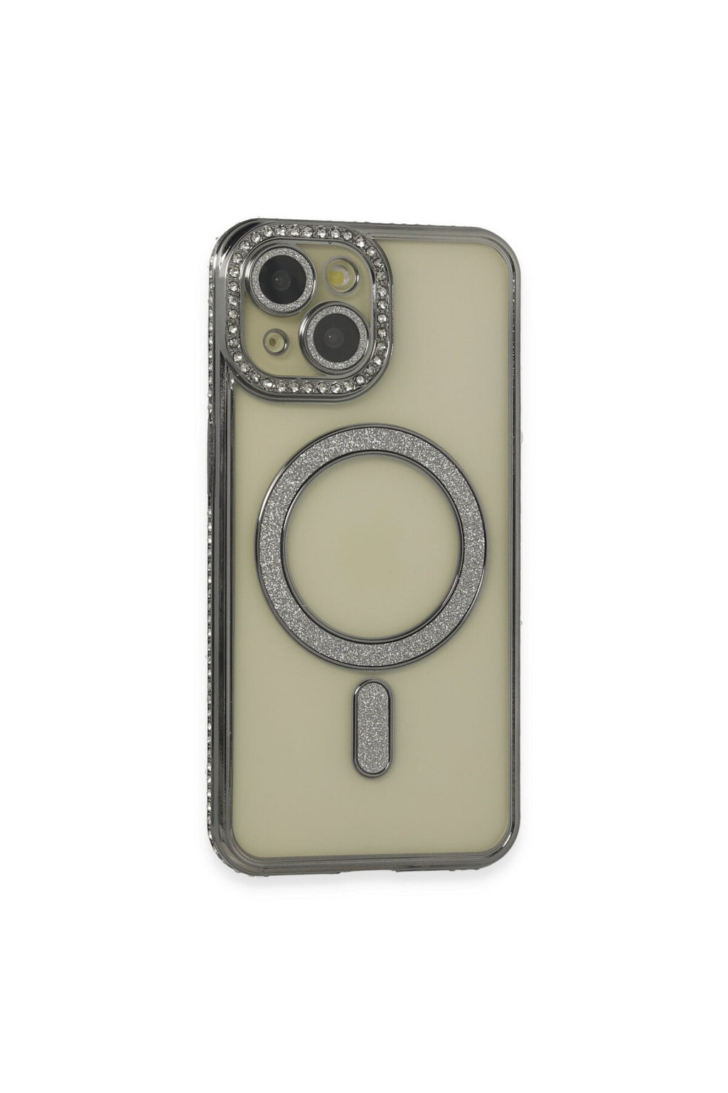 Apple iPhone 13 Uyumlu Kılıf Joke Simli Magneticsafe Kılıf - Gri