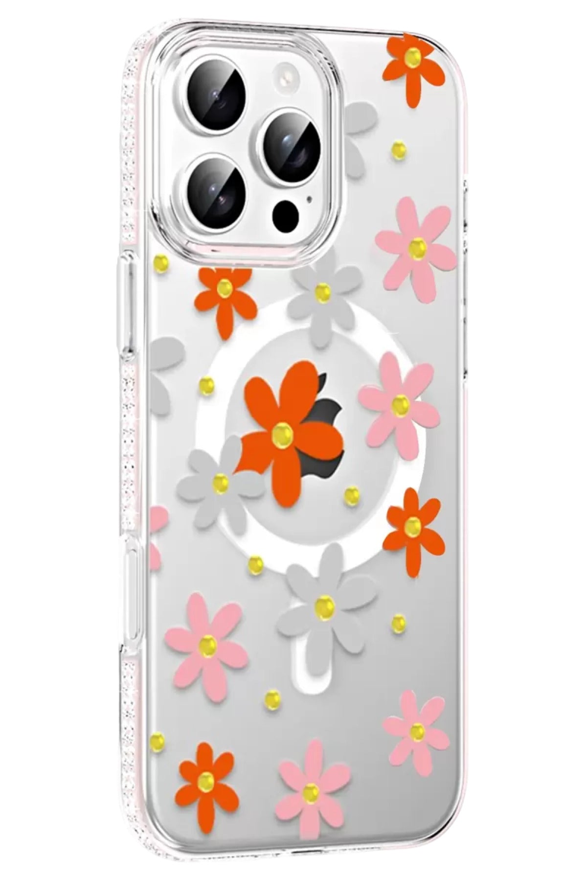 Joko Apple iPhone 16 Pro Max Uyumlu Floral Magsafe Kapak - Turuncu