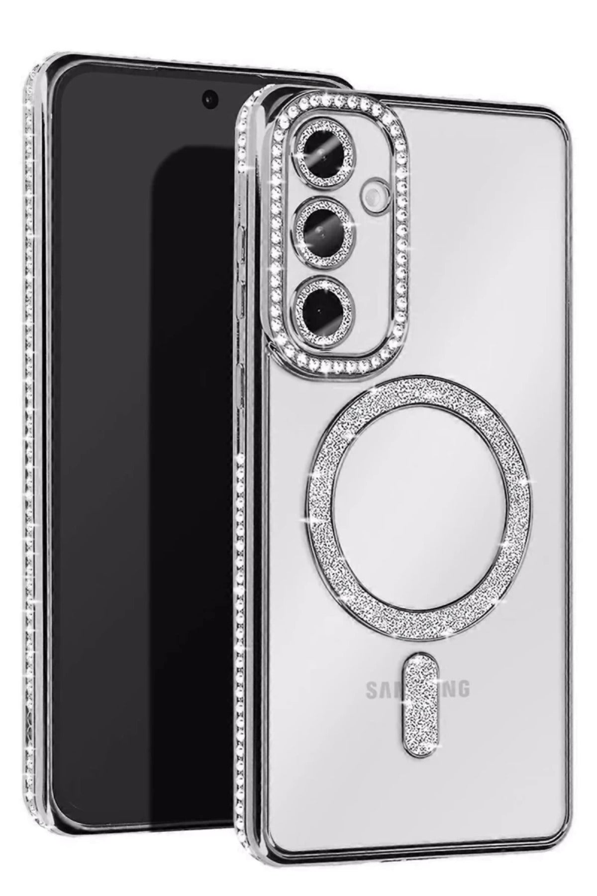 Samsung Galaxy A35 5G Uyumlu Joke Simli Magneticsafe Kılıf - Gümüş