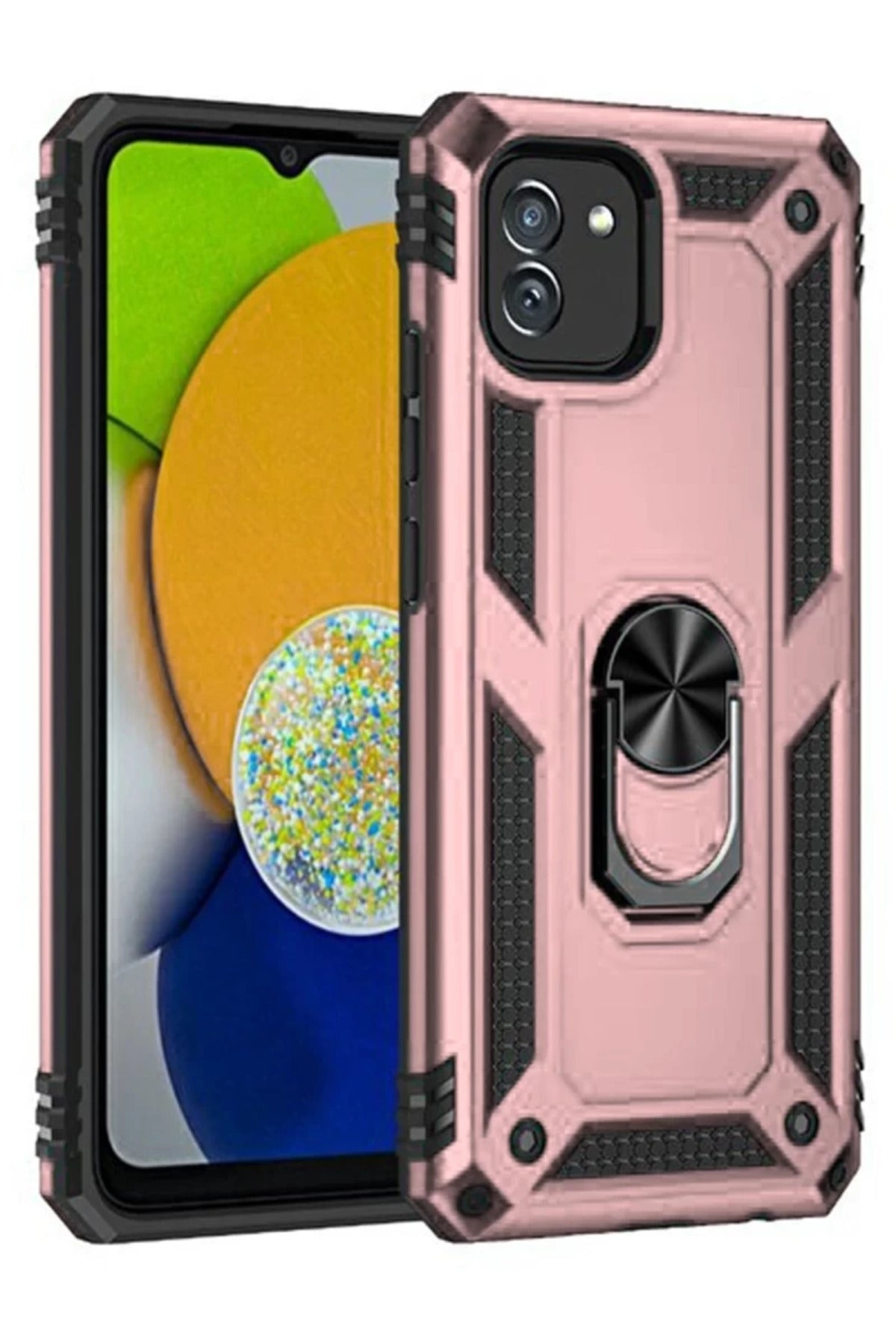 Samsung Galaxy A03 Uyumlu Kılıf Sofya Yüzüklü Silikon Kapak - Rose