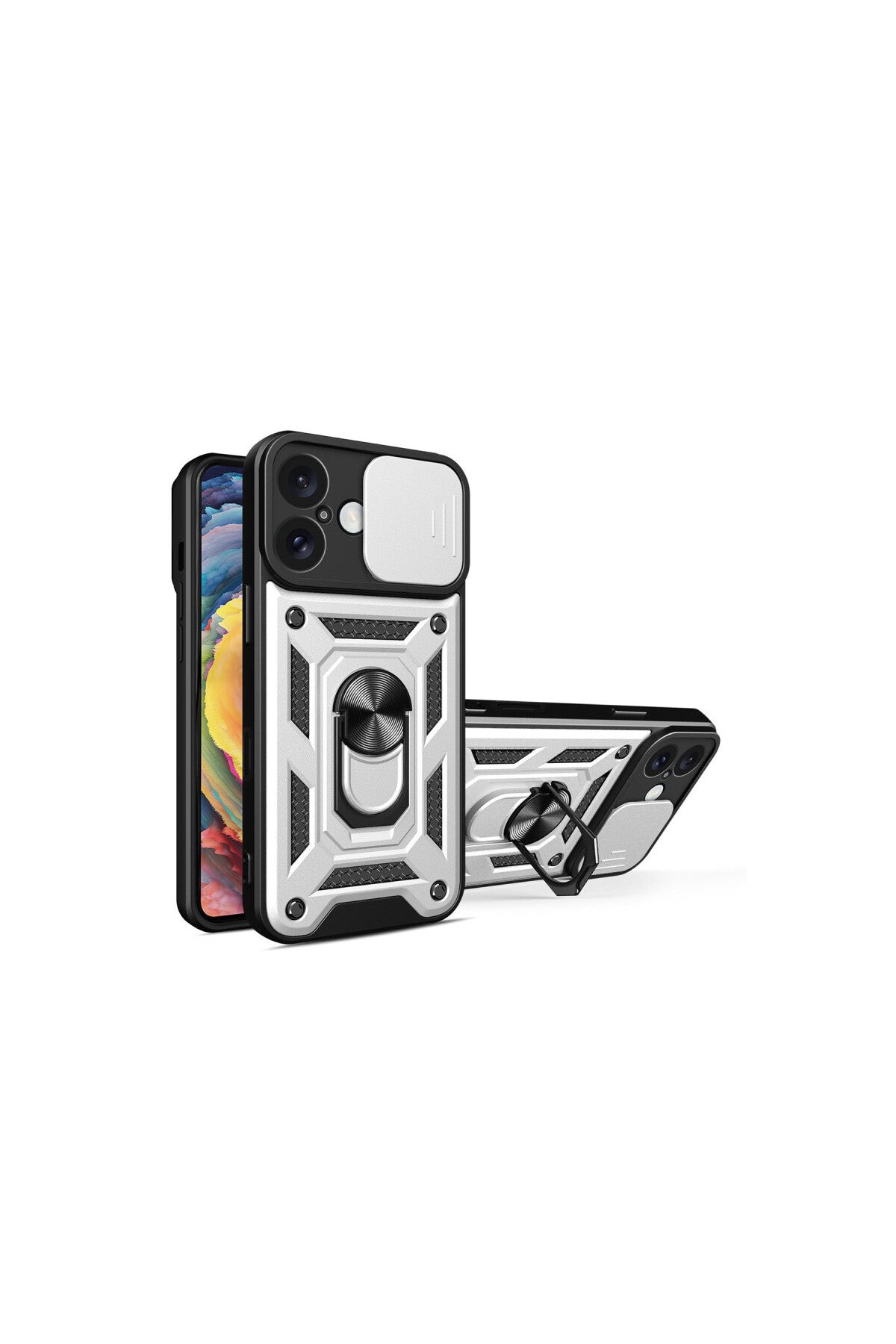 Apple iPhone 16 Uyumlu Kılıf Pars Lens Yüzüklü Silikon - Gümüş