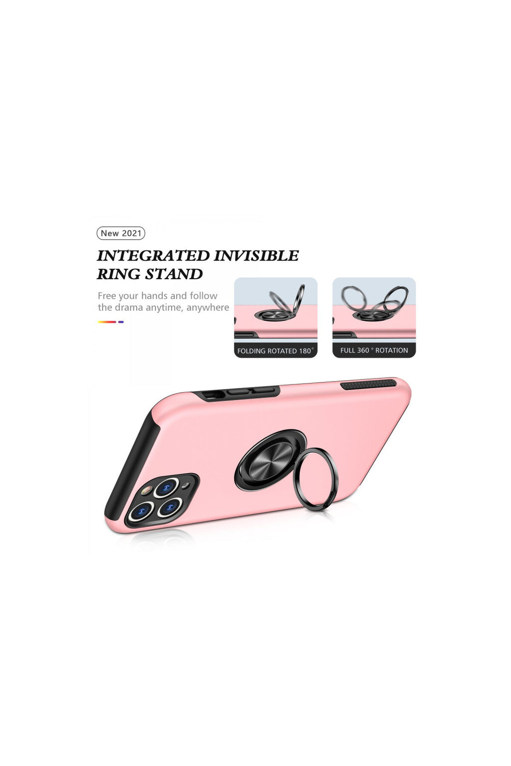 Apple iPhone 11 Pro Max Uyumlu Kılıf Elit Yüzüklü Kapak - Pembe