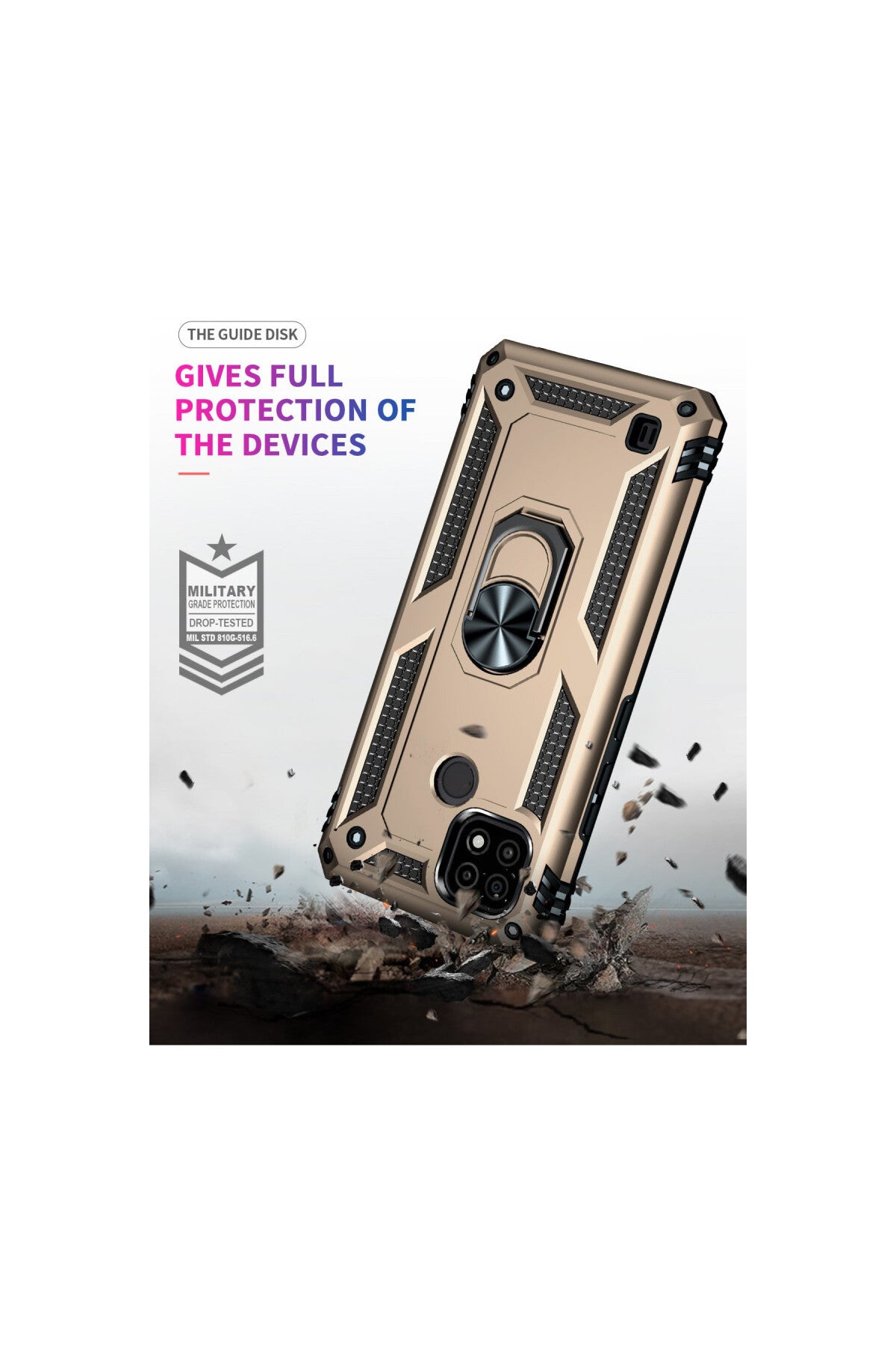 Realme C21 Uyumlu Kılıf Sofya Yüzüklü Silikon Kapak - Gold