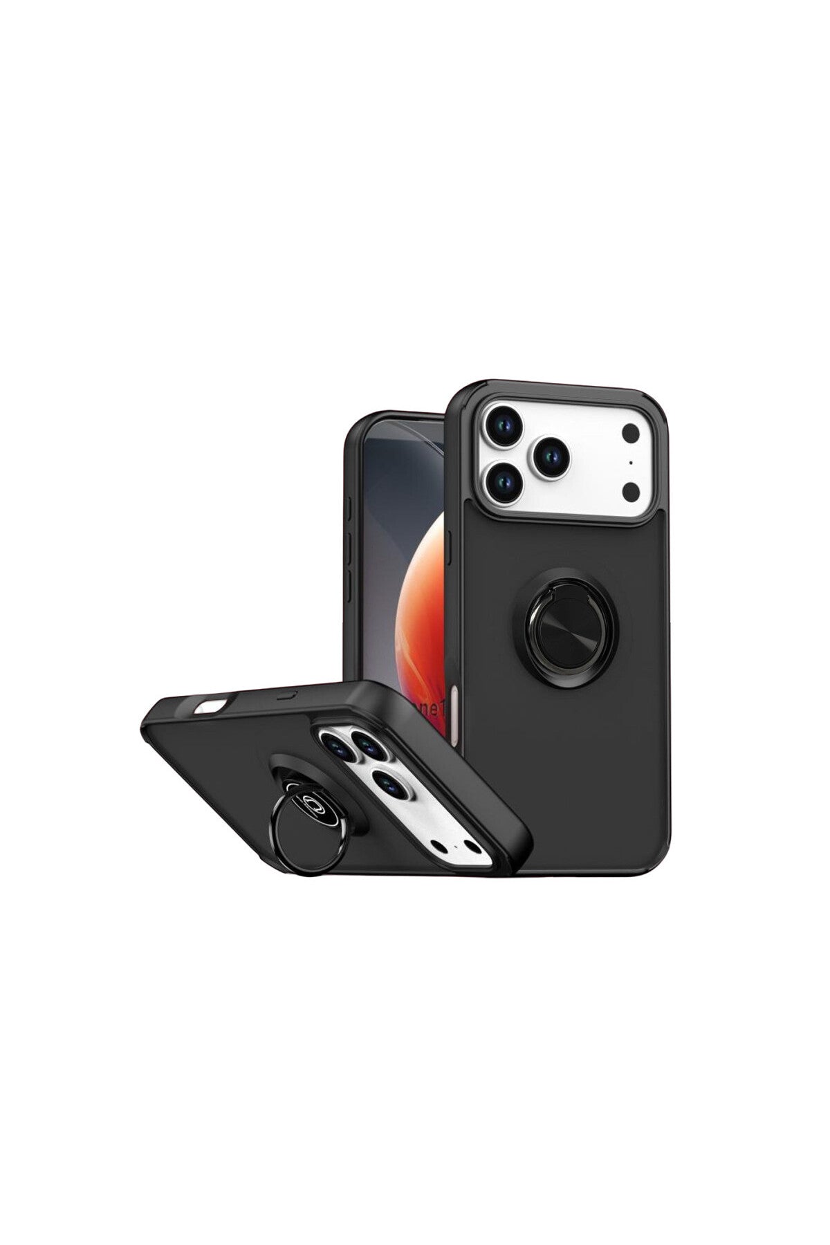Apple iPhone 17 Pro Max Uyumlu Montreal Yüzüklü Silikon Kapak - Siyah