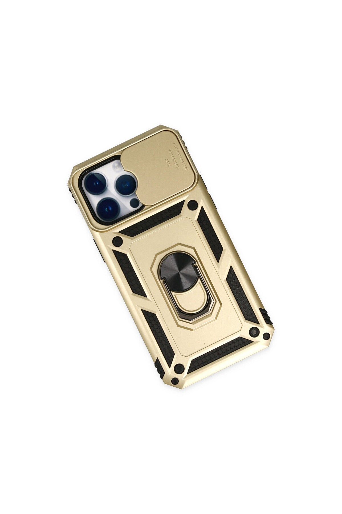 Apple iPhone 14 Pro Uyumlu Kılıf Pars Lens Yüzüklü Silikon - Gold