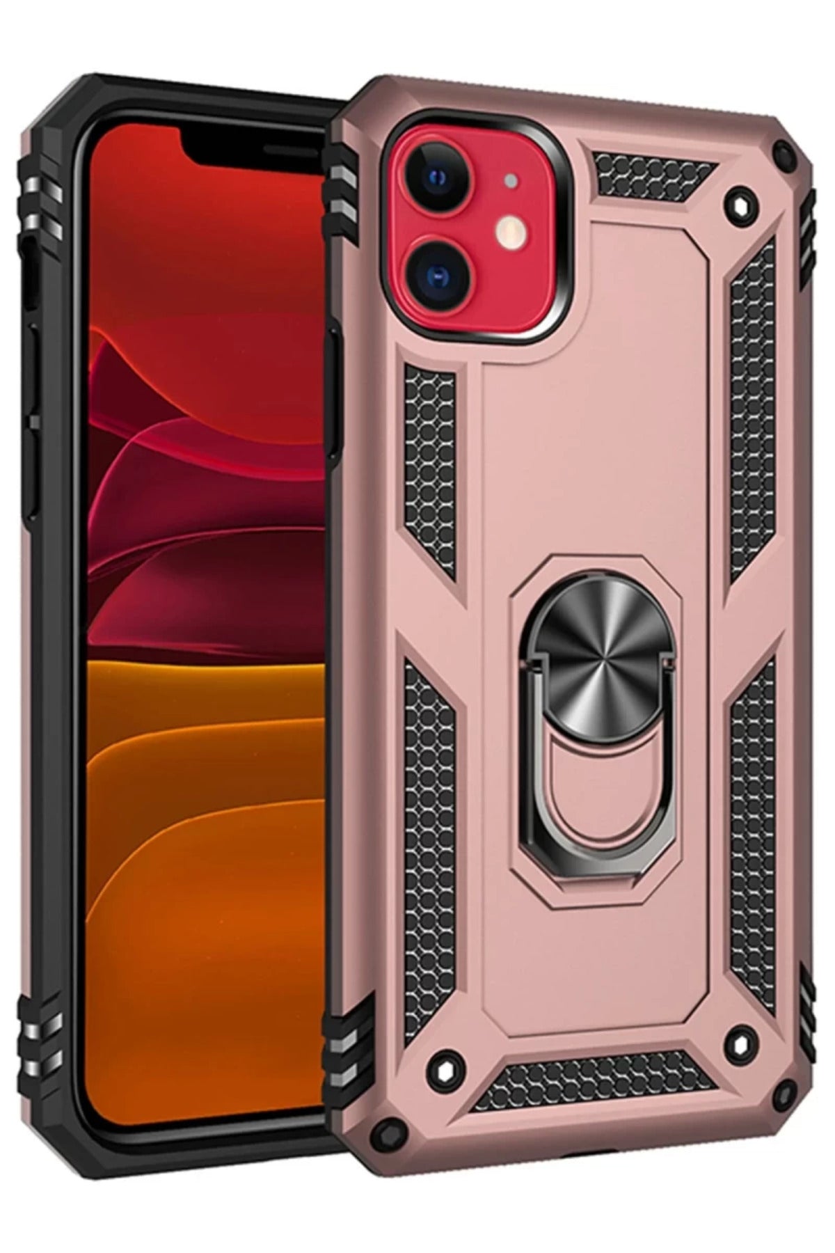 Apple iPhone 11 Uyumlu Kılıf Sofya Yüzüklü Silikon Kapak - Rose
