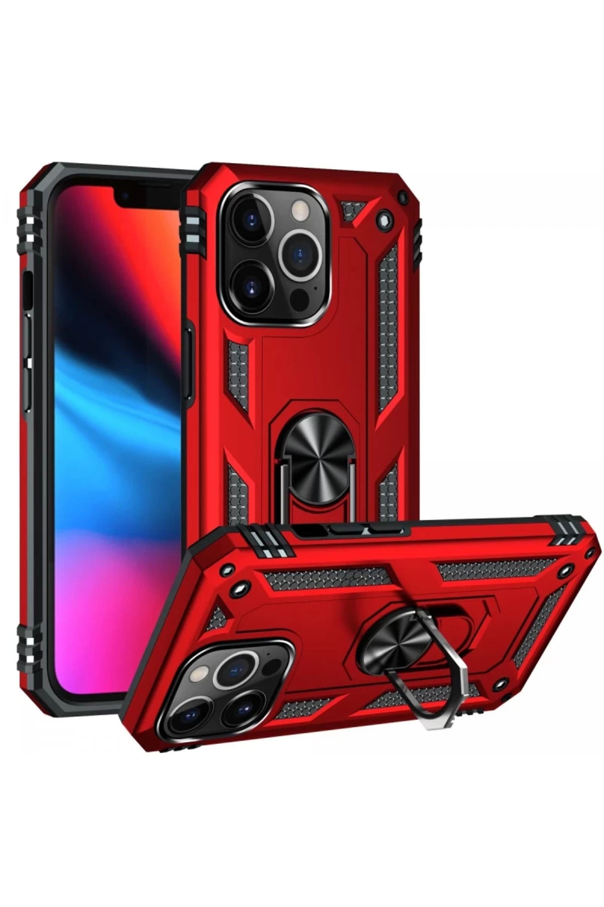Apple iPhone 14 Pro Uyumlu Kılıf Sofya Yüzüklü Silikon Kapak - Kırmızı