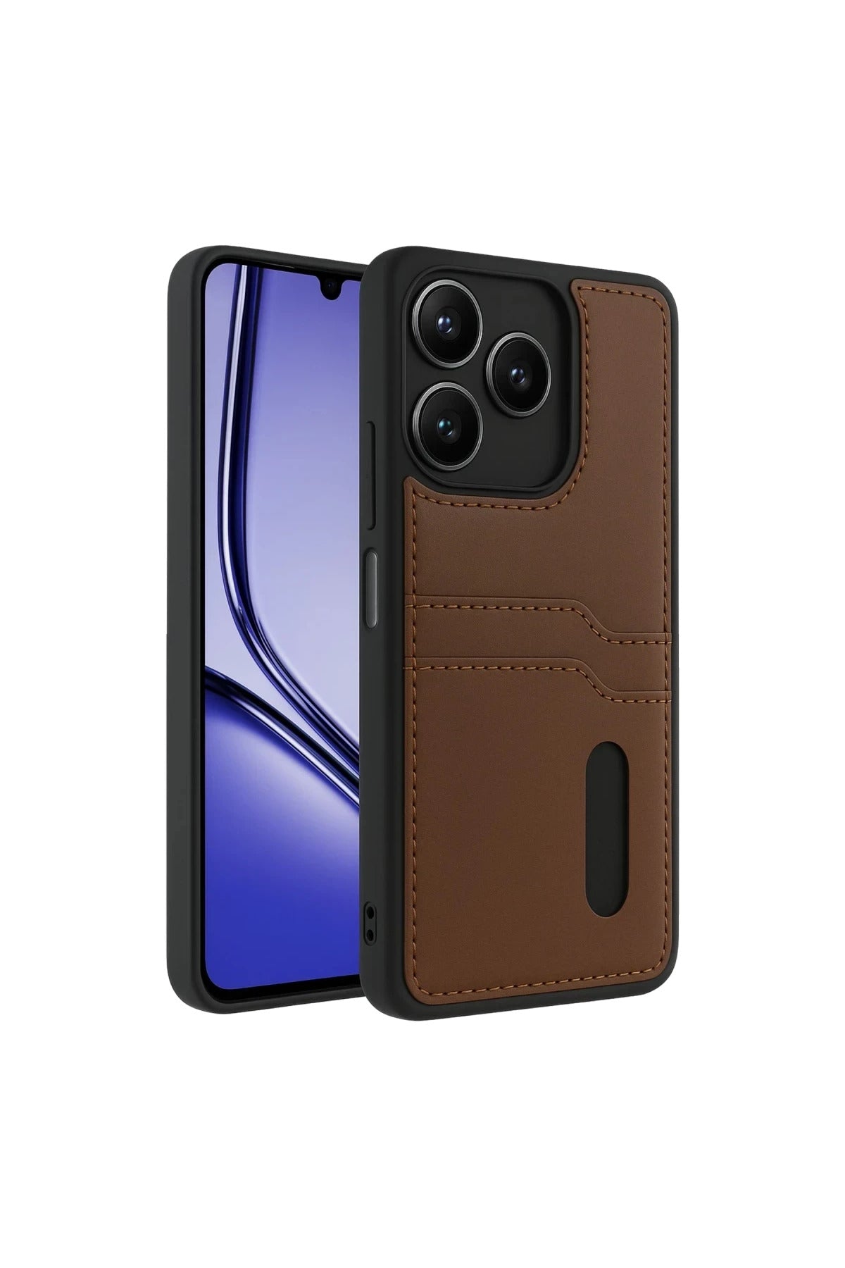 Realme Note 50 4G Uyumlu Kılıf Sara Kartvizitli Deri Kılıf - Taba