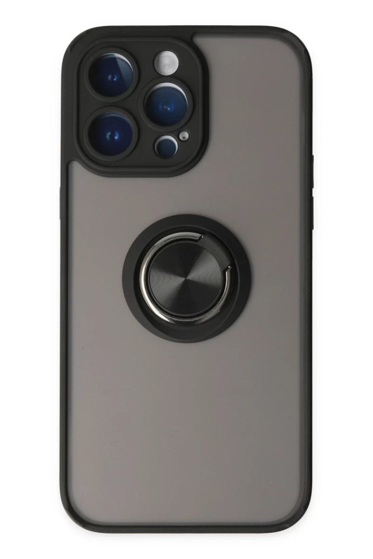 Apple iPhone 14 Pro Max Uyumlu Kılıf Montreal Yüzüklü Silikon Kapak - Siyah