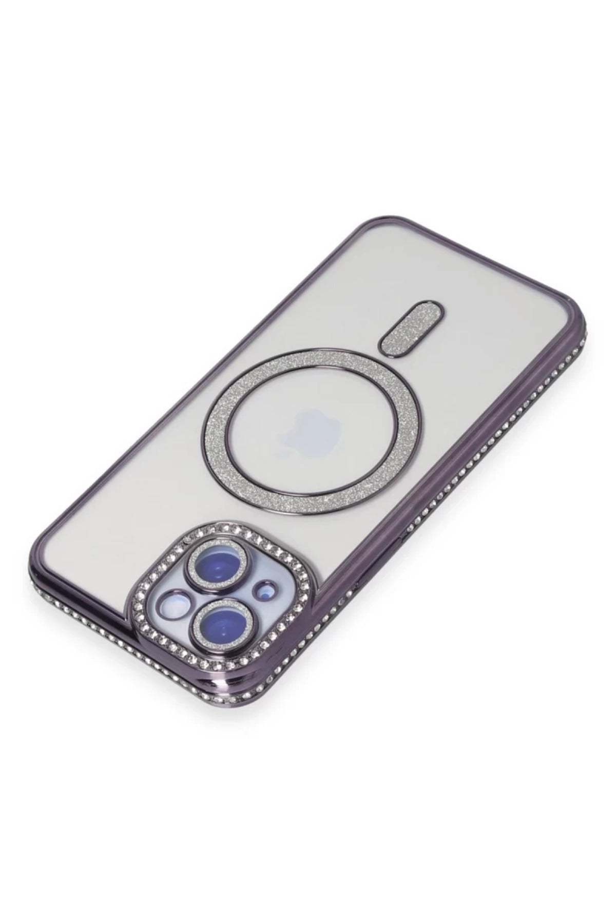 Apple iPhone 13 Uyumlu Kılıf Joke Simli Magneticsafe Kılıf - Derin Mor