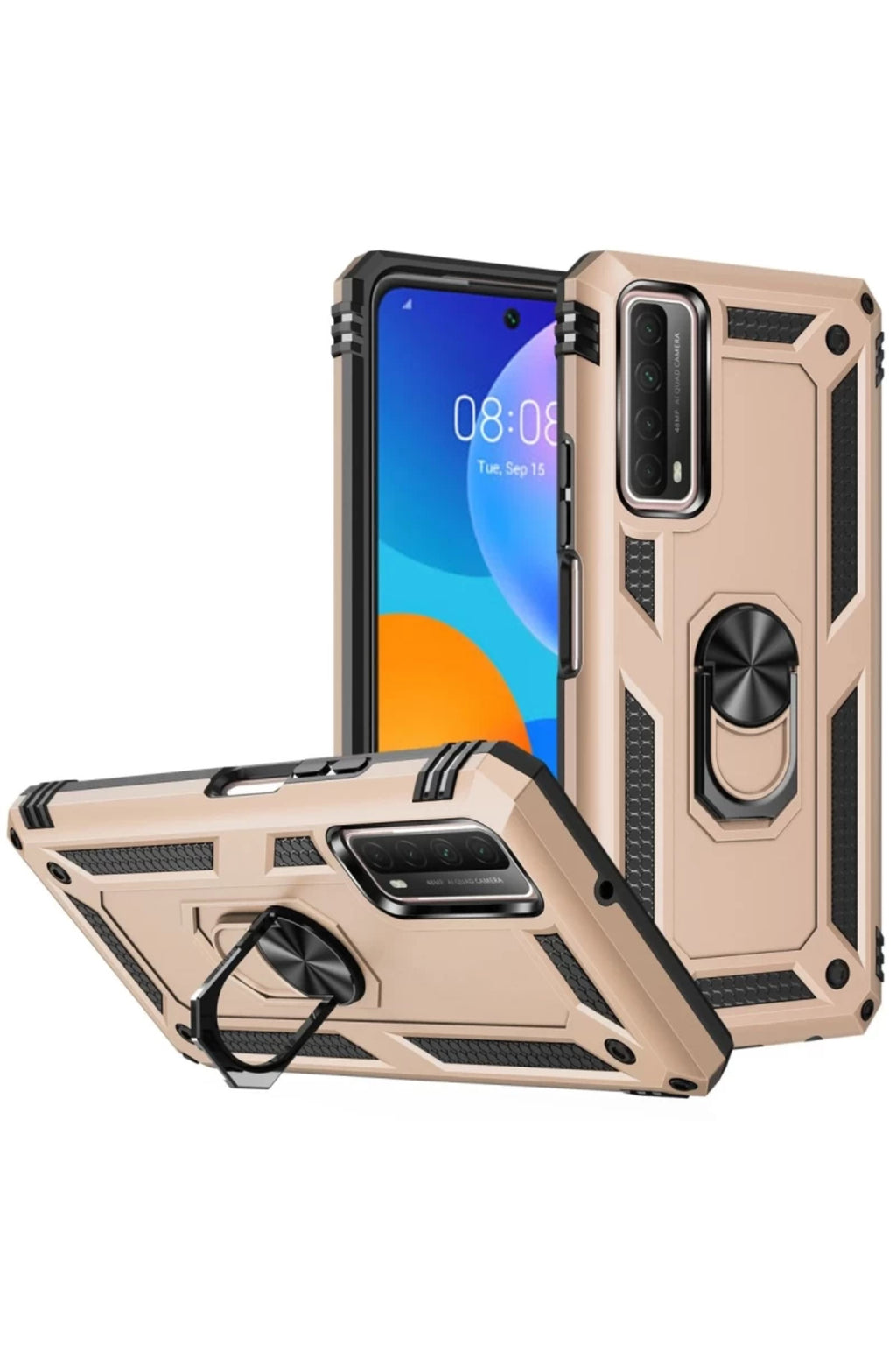 Huawei P Smart 2021 Kılıf Sofya Yüzüklü Silikon Kapak - Gold