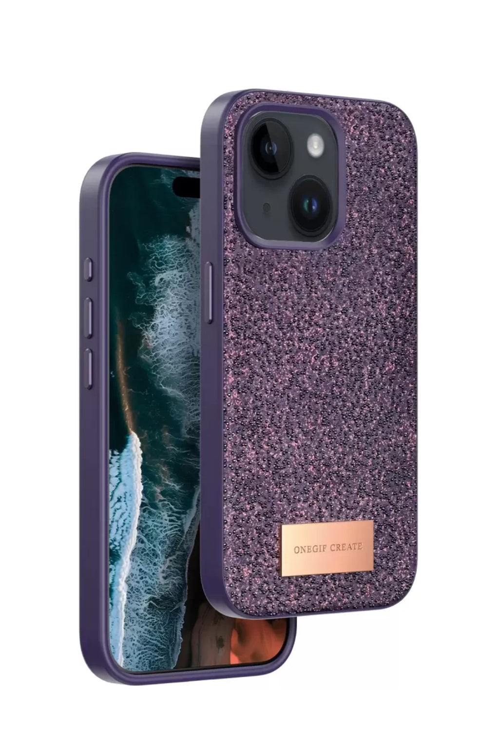 Onegif Apple iPhone 15 Uyumlu Bright Simli Kapak - Derin Mor