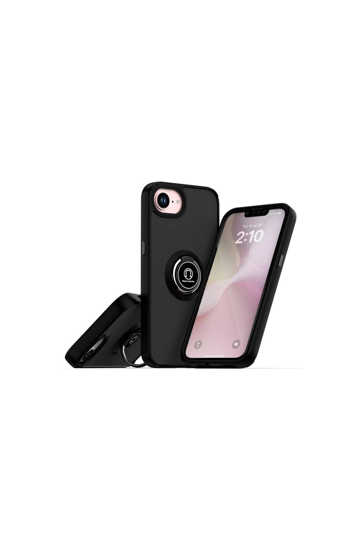 Apple iPhone 16E Uyumlu Kılıf Montreal Yüzüklü Silikon Kapak - Siyah