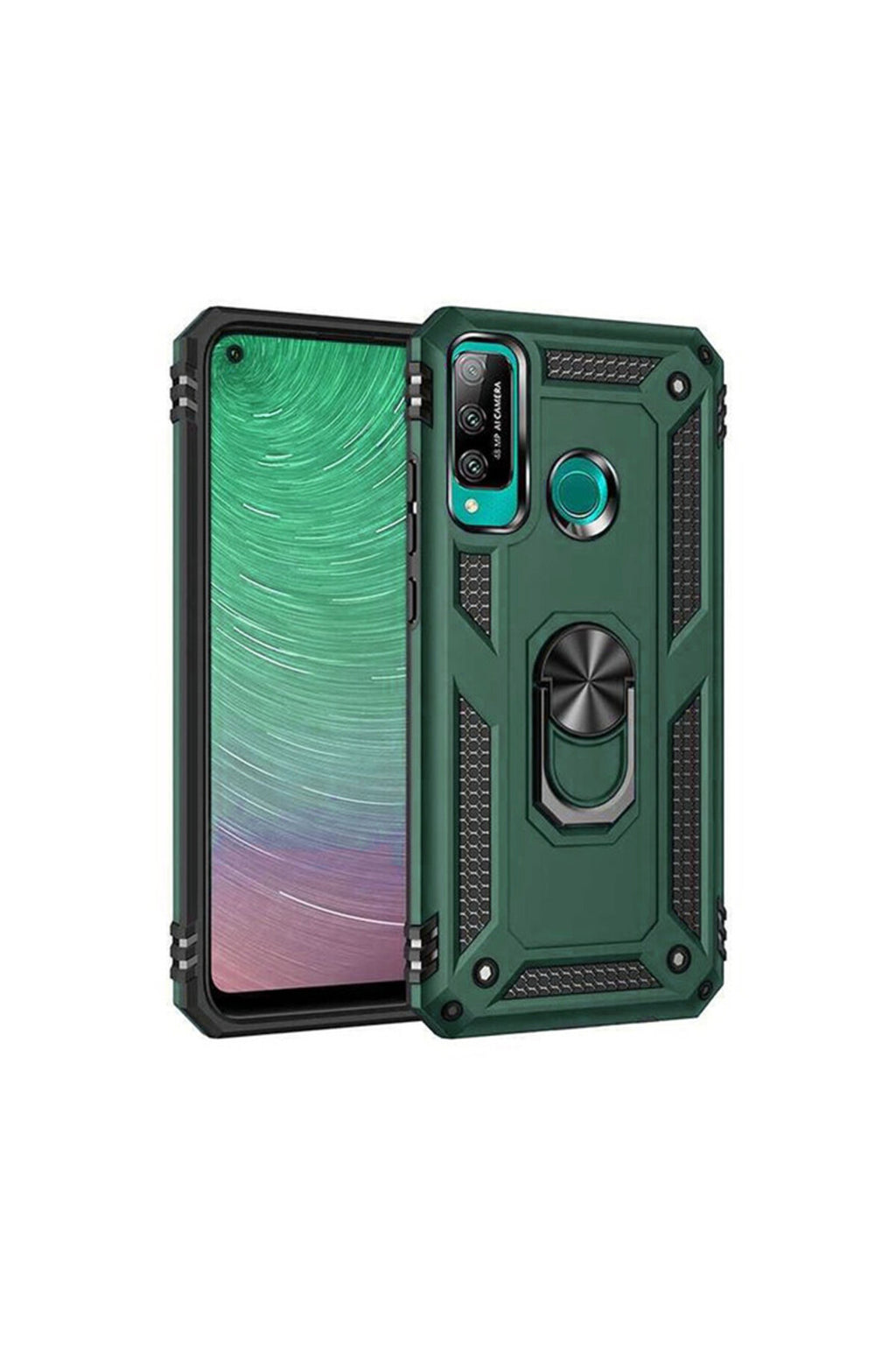 Huawei P40 Lite Uyumlu E Kılıf Sofya Yüzüklü Silikon Kapak - Yeşil