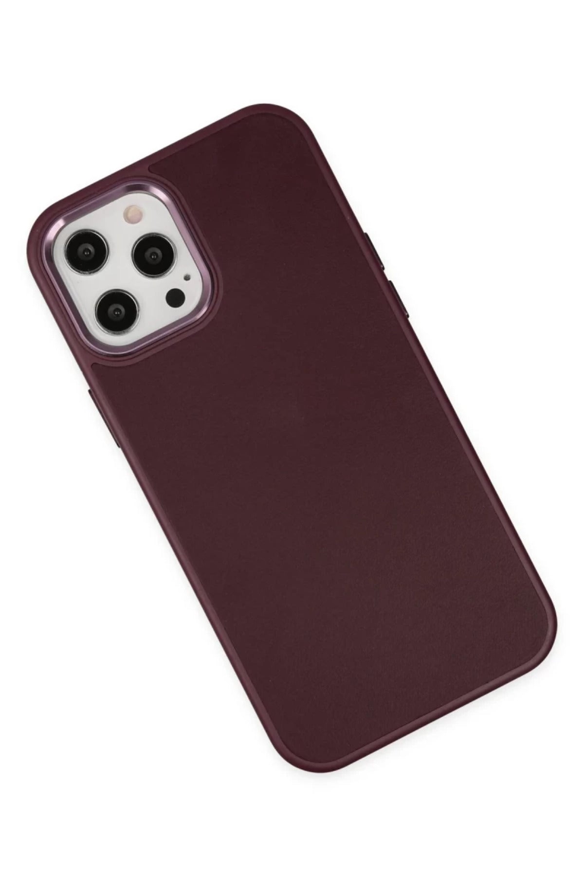 Apple iPhone 12 Pro Max Uyumlu Kılıf Asya Deri Silikon - Mürdüm