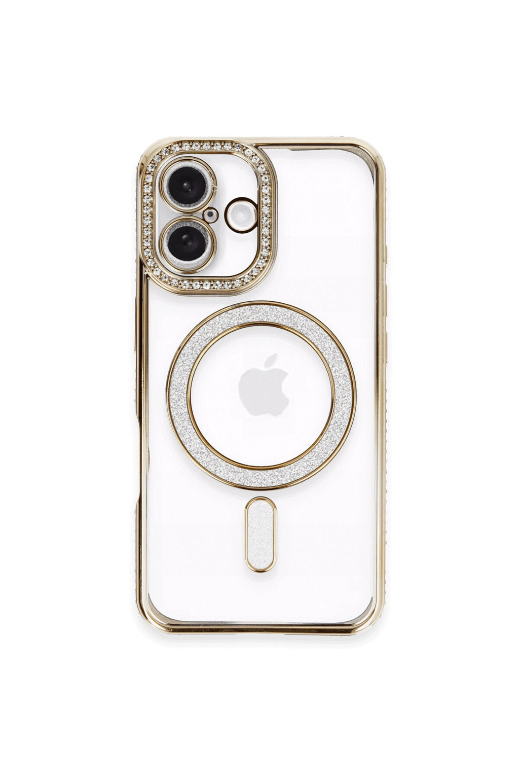 Apple iPhone 16 Uyumlu Kılıf Joke Simli Magneticsafe Kılıf - Gold