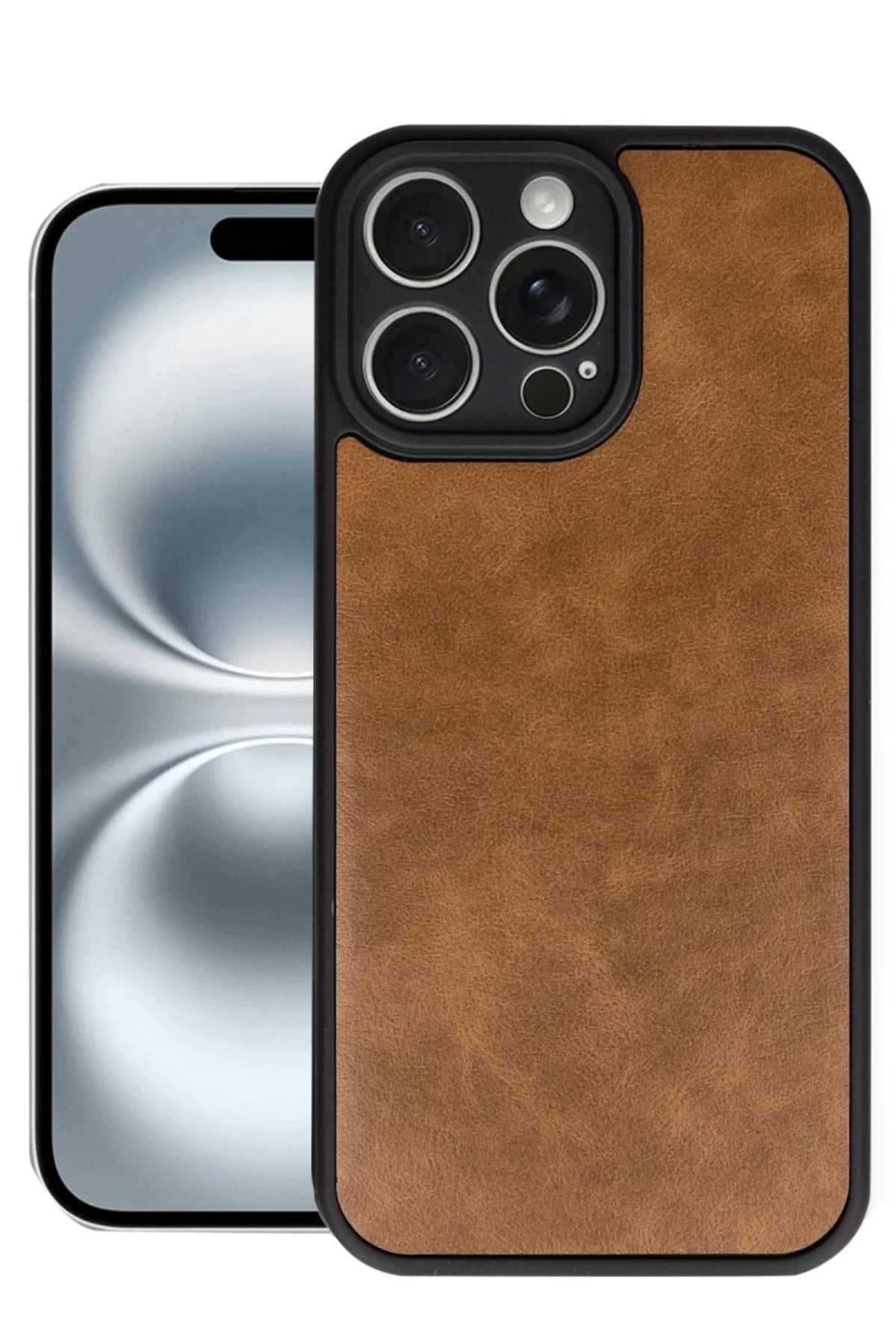 Apple iPhone 16 Pro Uyumlu Kılıf Aras Deri Kapak - Taba