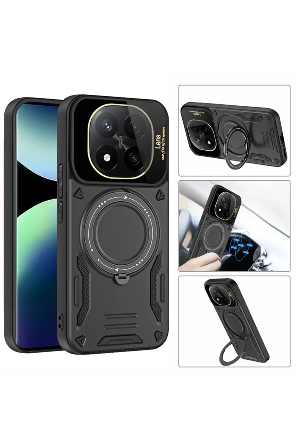 Xiaomi Redmi Note 14 Pro Plus Uyumlu Kılıf Joy Lens Standlı Kapak - Siyah